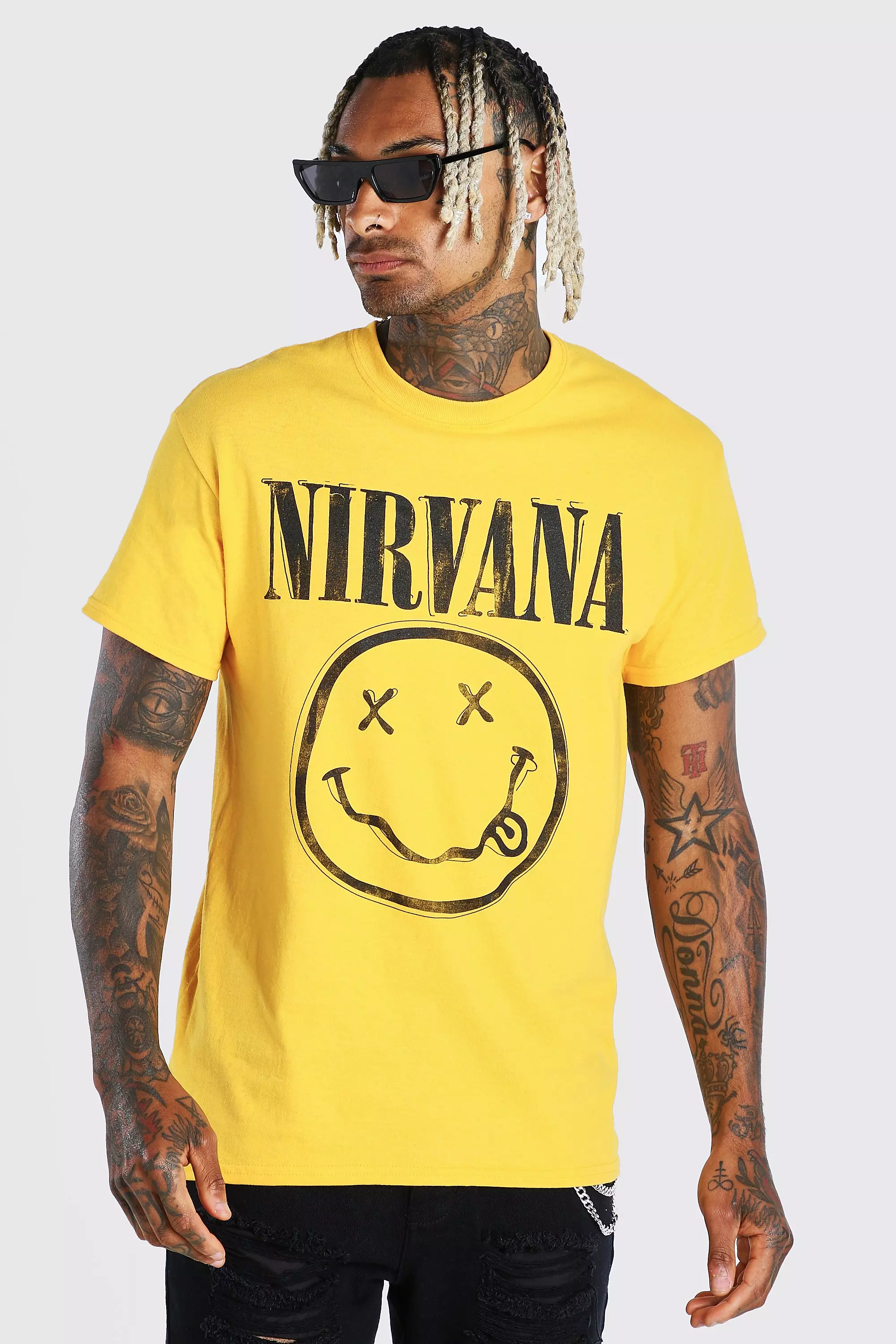 【boohoo】ニルヴァーナ フェイス ライセンス Tシャツ boohoo NIRVANA ニルヴァーナ ライセンス Tシャツ BLACK (boohoo