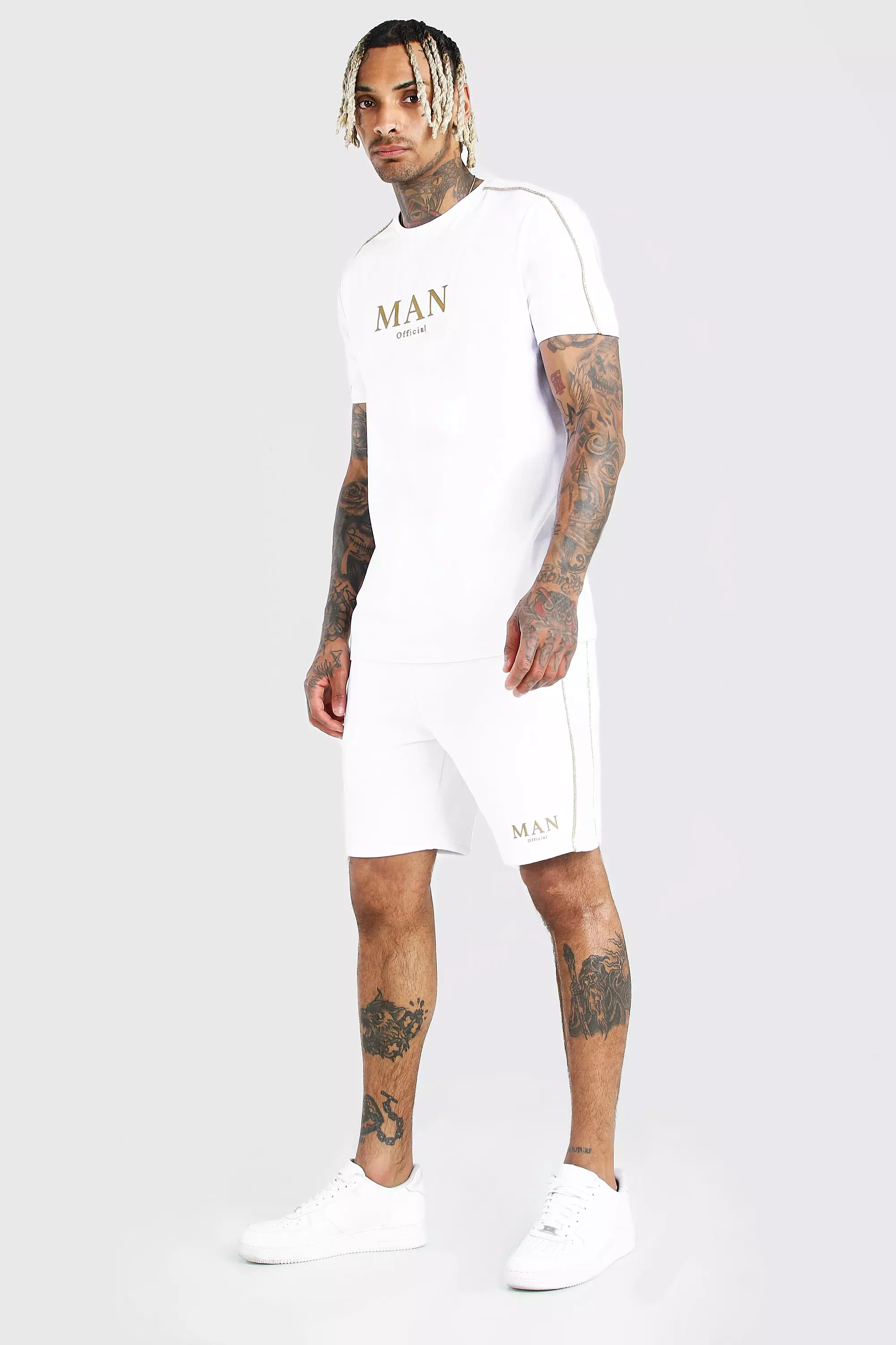 Man Gold T Shirt And Short Set With Piping boohooMAN