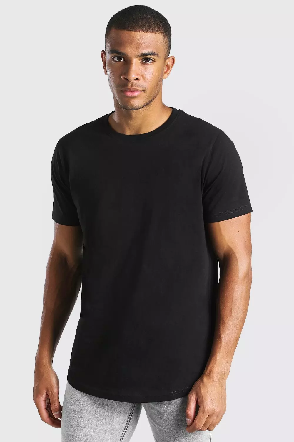 Longline Curved Hem T Shirt boohooMAN UK