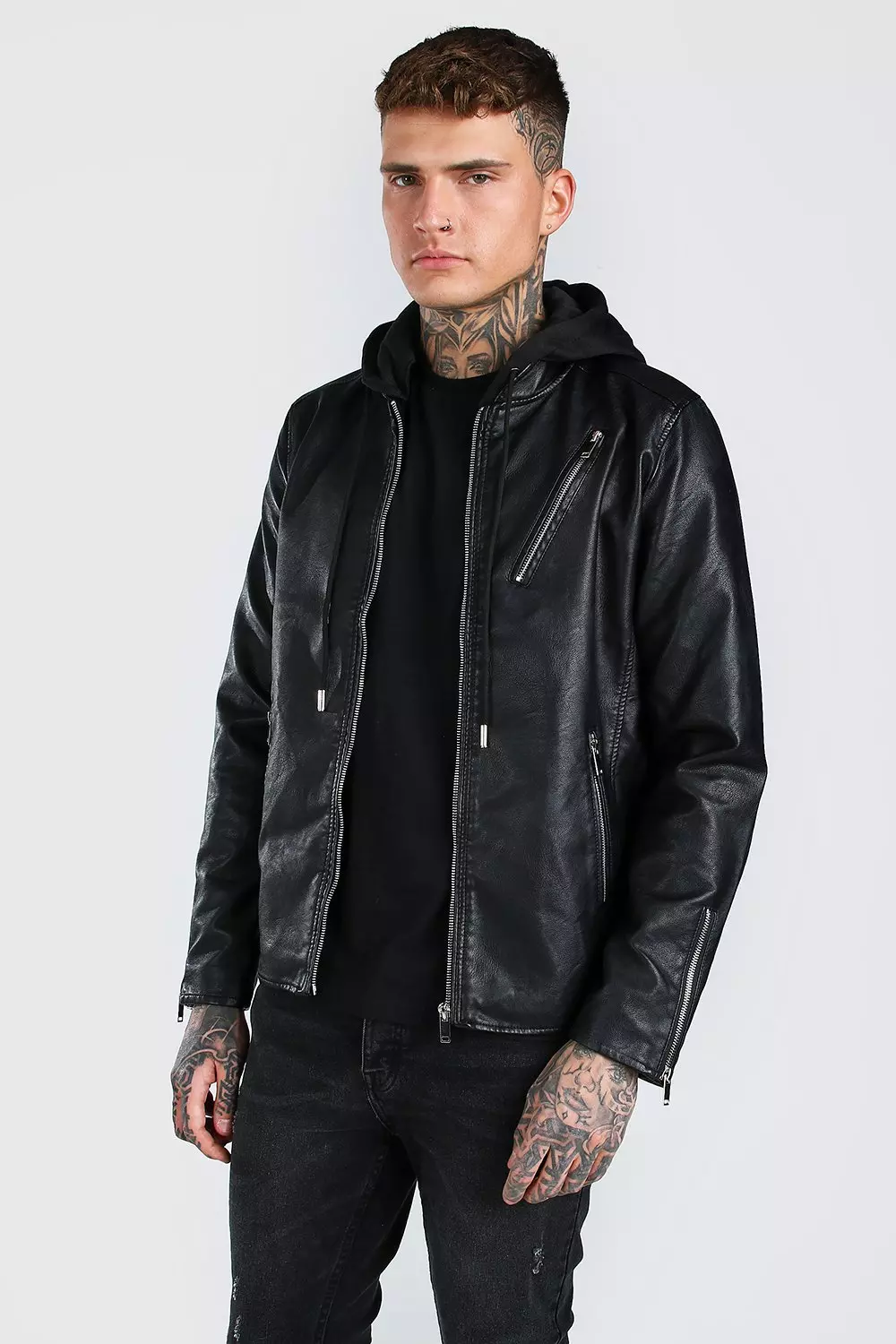 Boohooman leather jacket hotsell