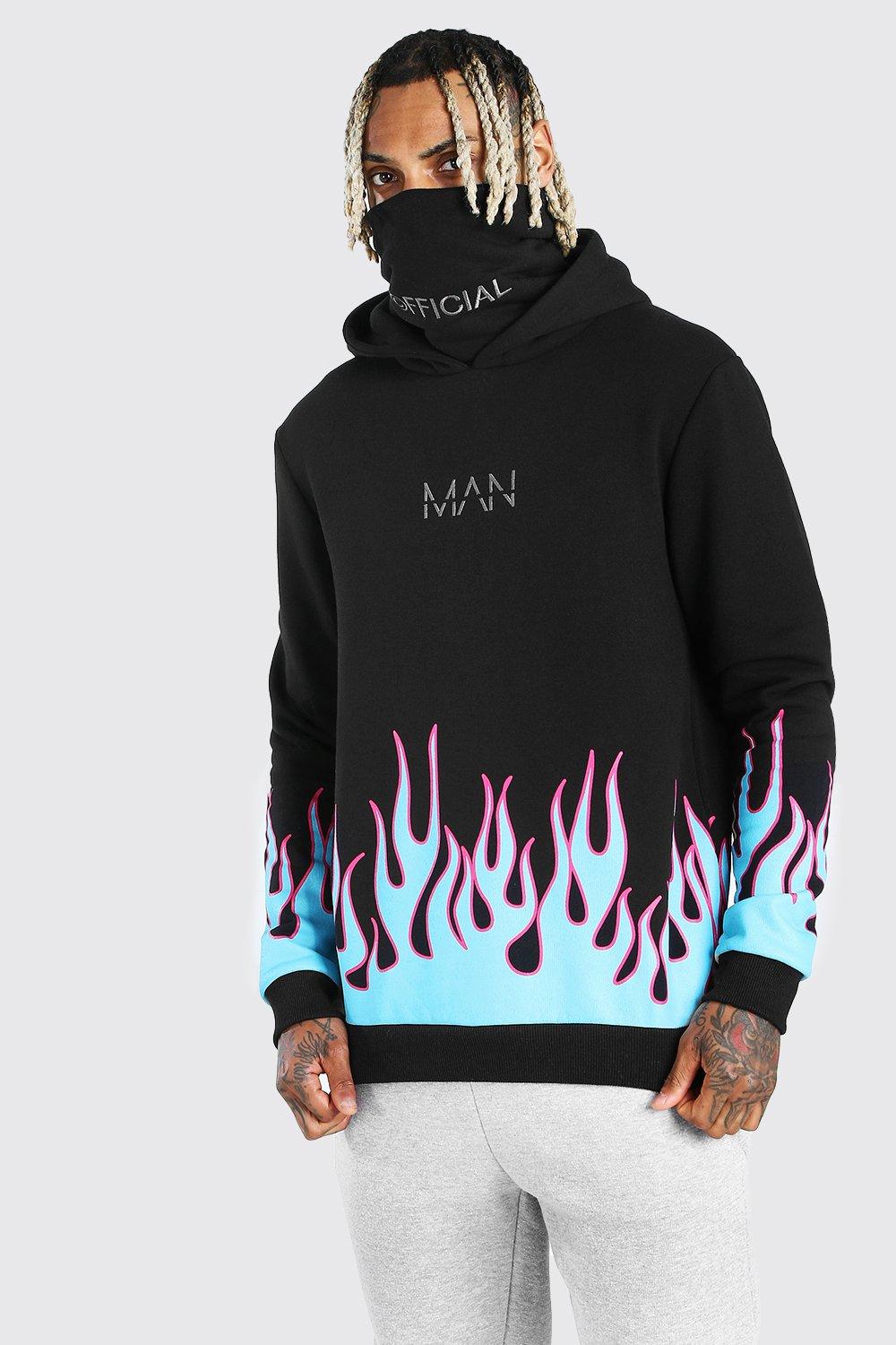 Men Fire Print Drawstring Hoodie  Hoodies, Fire hoodie, Custom hoodies