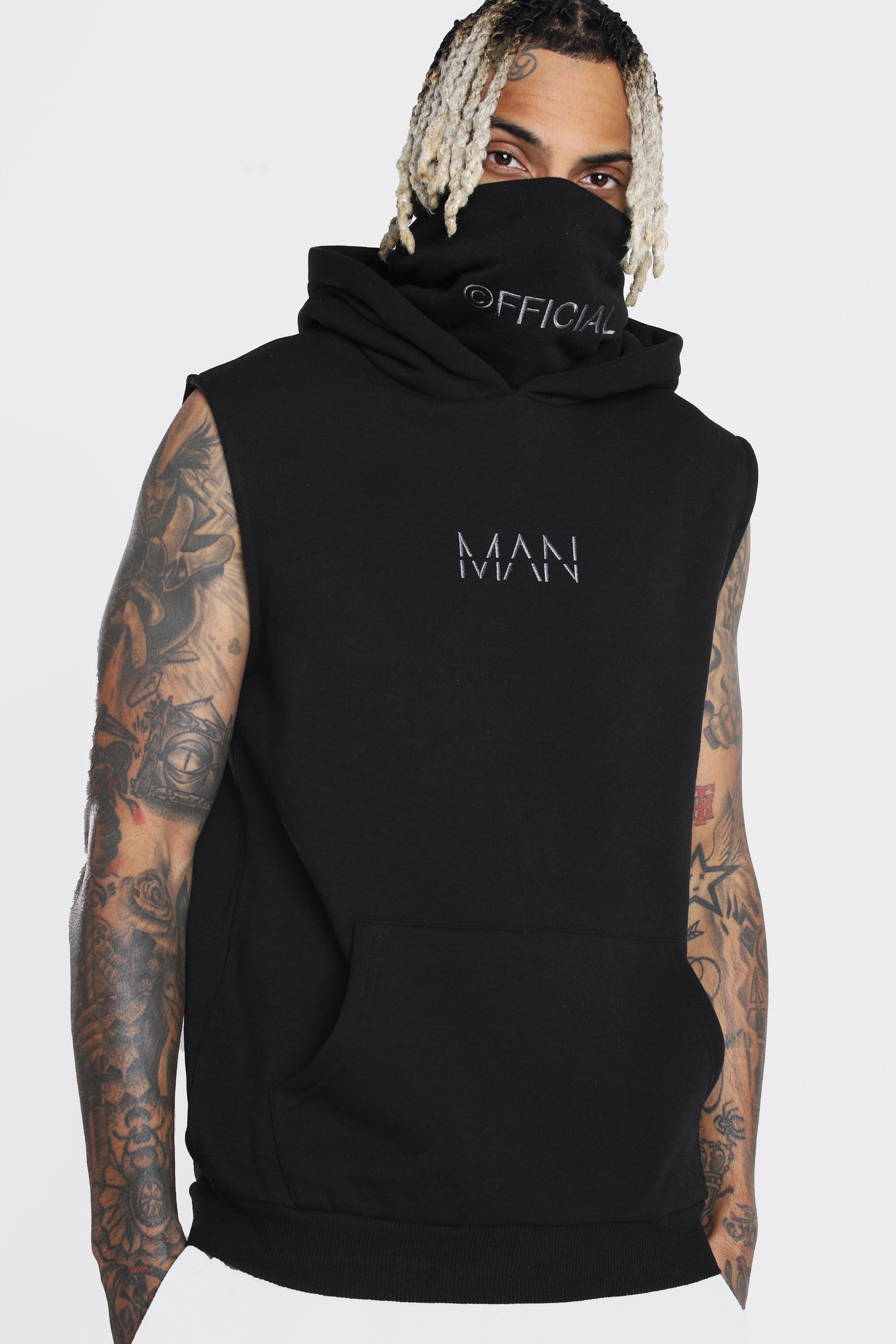 Boohooman Hoodie With Snood Man Official Sleeve Print Boohooman Hoodie With Snood Man Official Sleeve Print