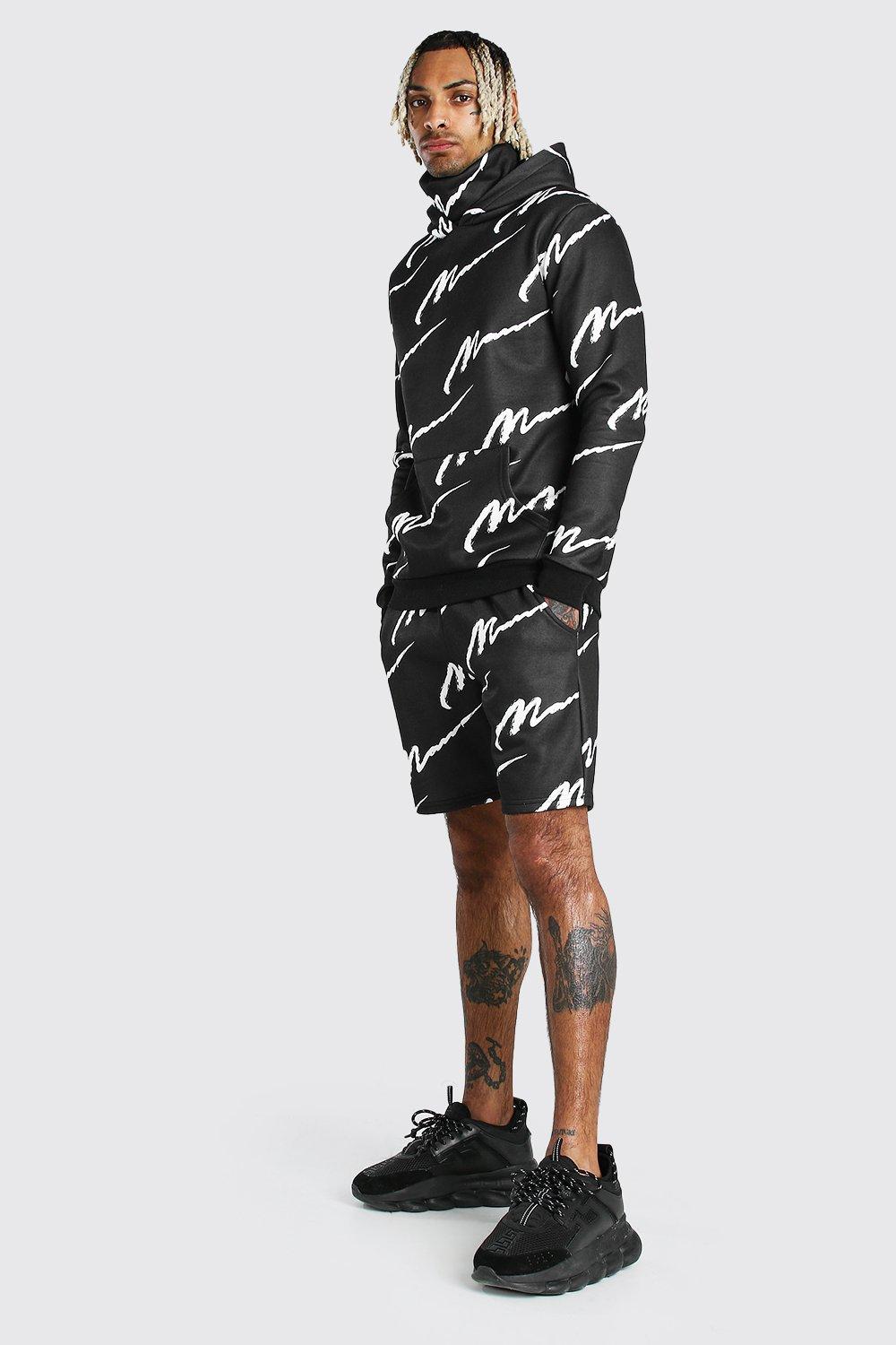 All Over MAN Snood Short Tracksuit boohooMAN USA