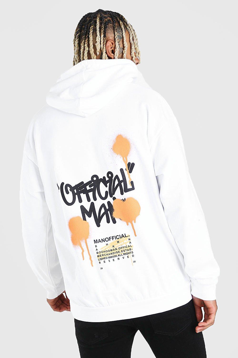 boohooman hoodie with man print in white