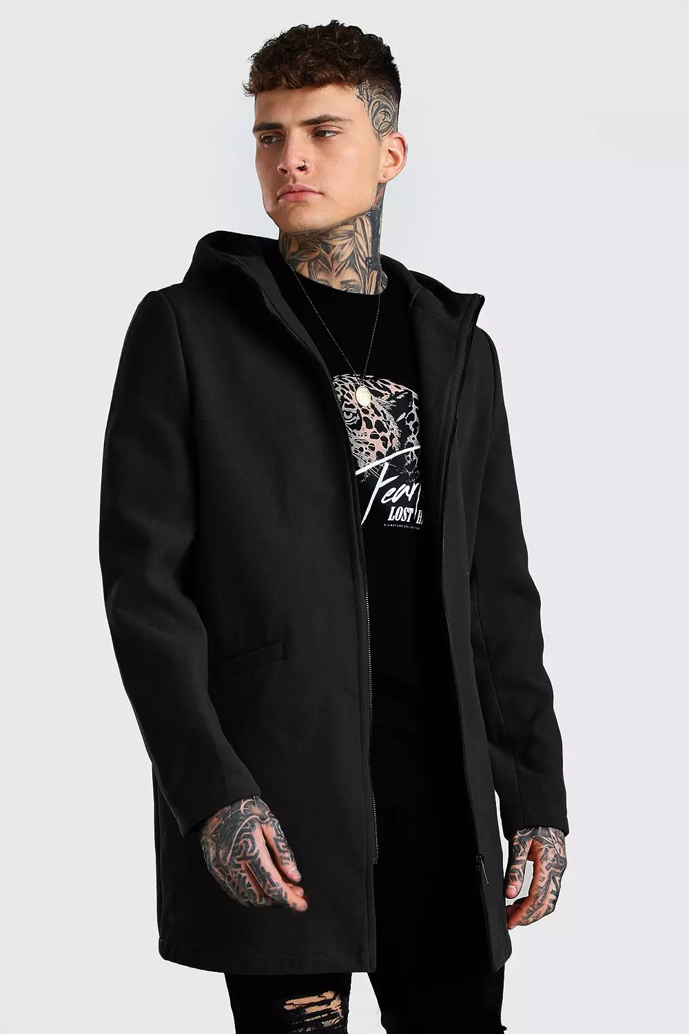 Hooded overcoat mens on sale