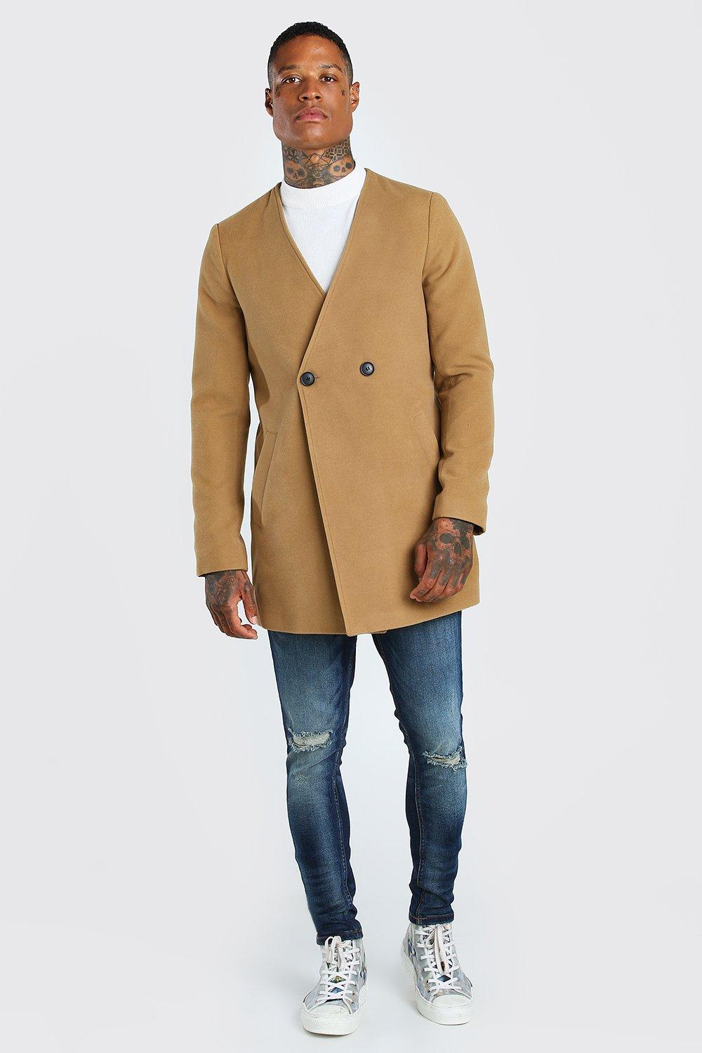 Collarless peacoat best sale