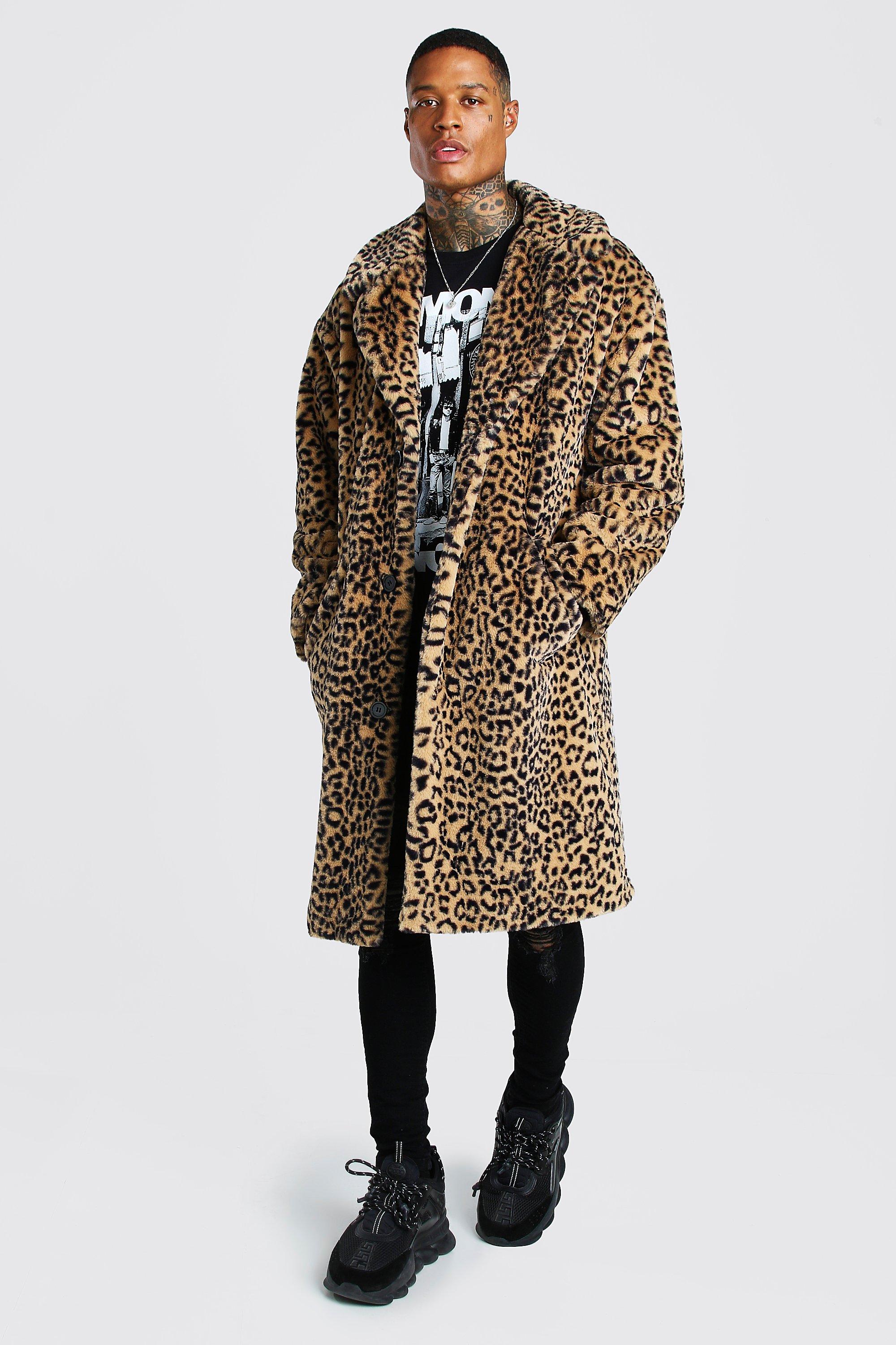 Leopard Faux Fur Longline Jacket boohooMAN USA