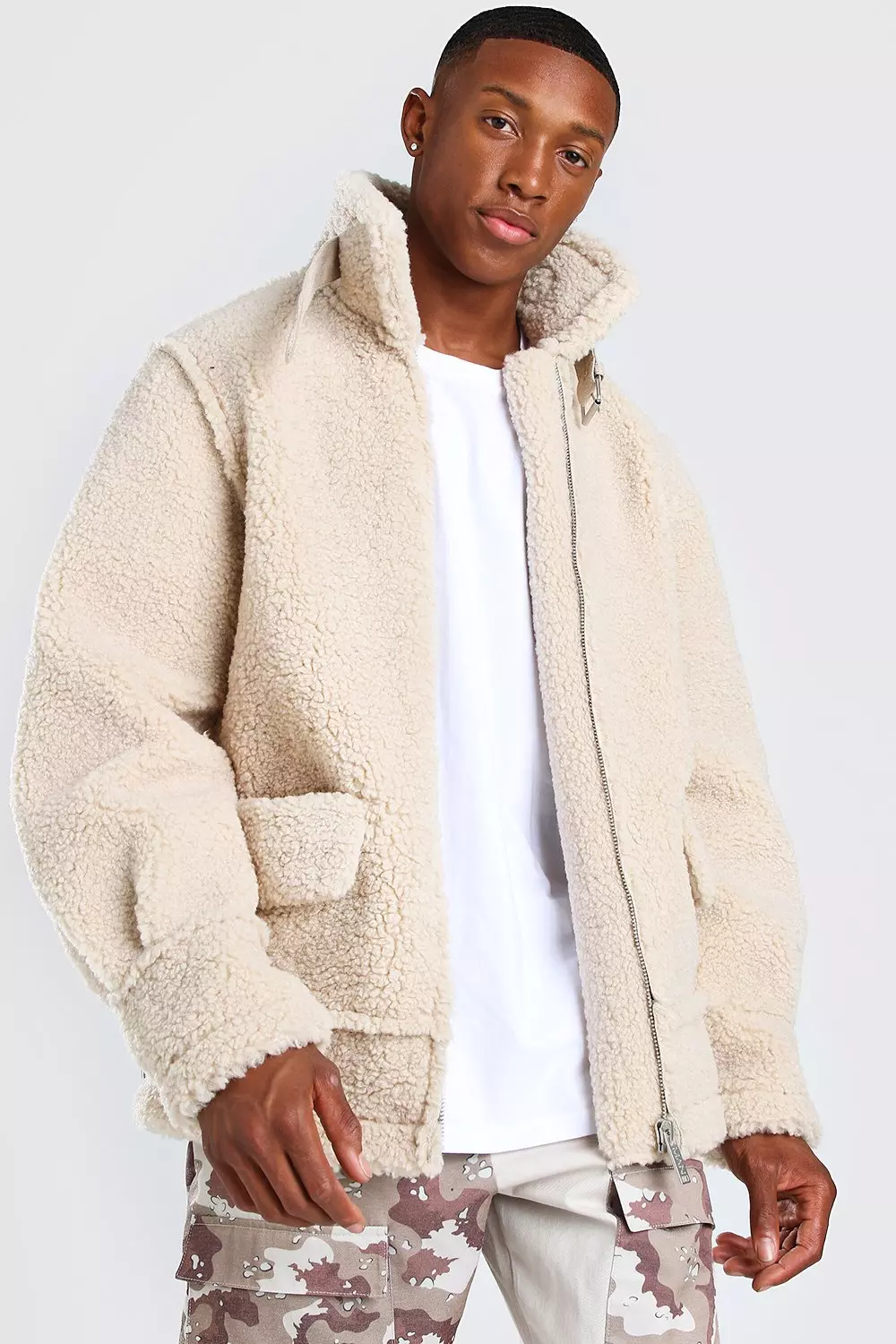 Cream borg trucker jacket store