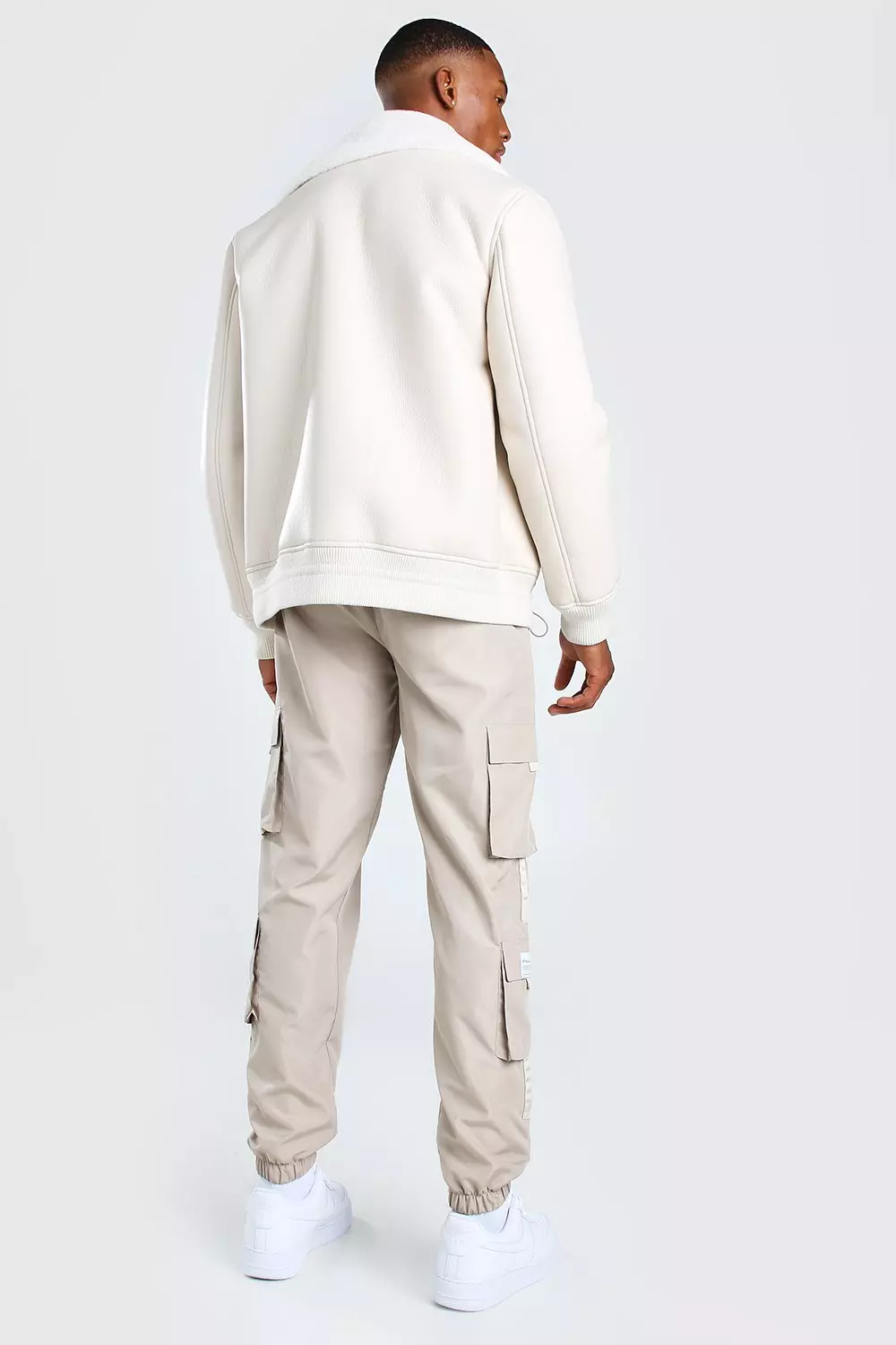 Bomber style aviateur à col en synthétique, Crème autre image