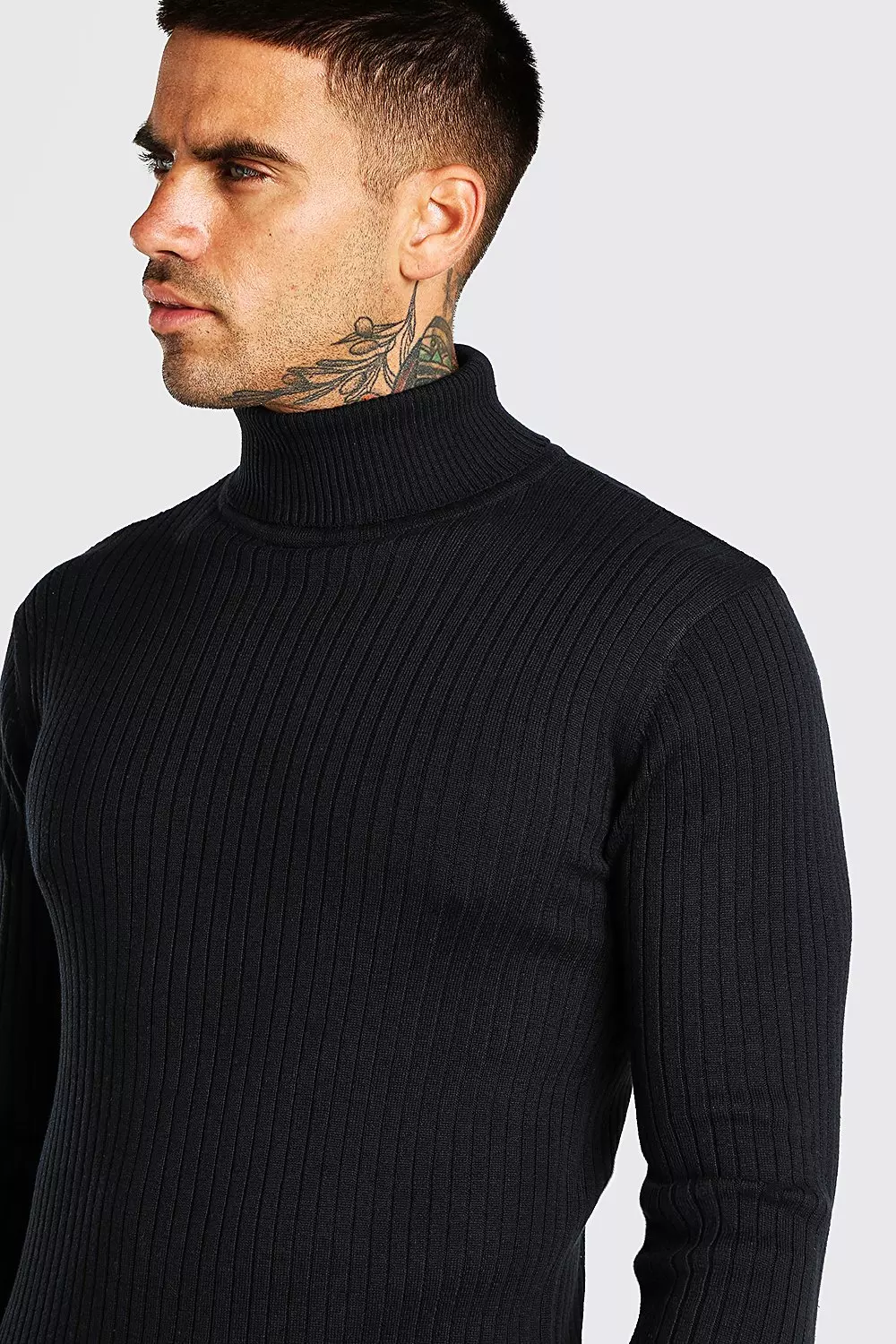 Ribbed Roll Neck Jumper boohooMAN