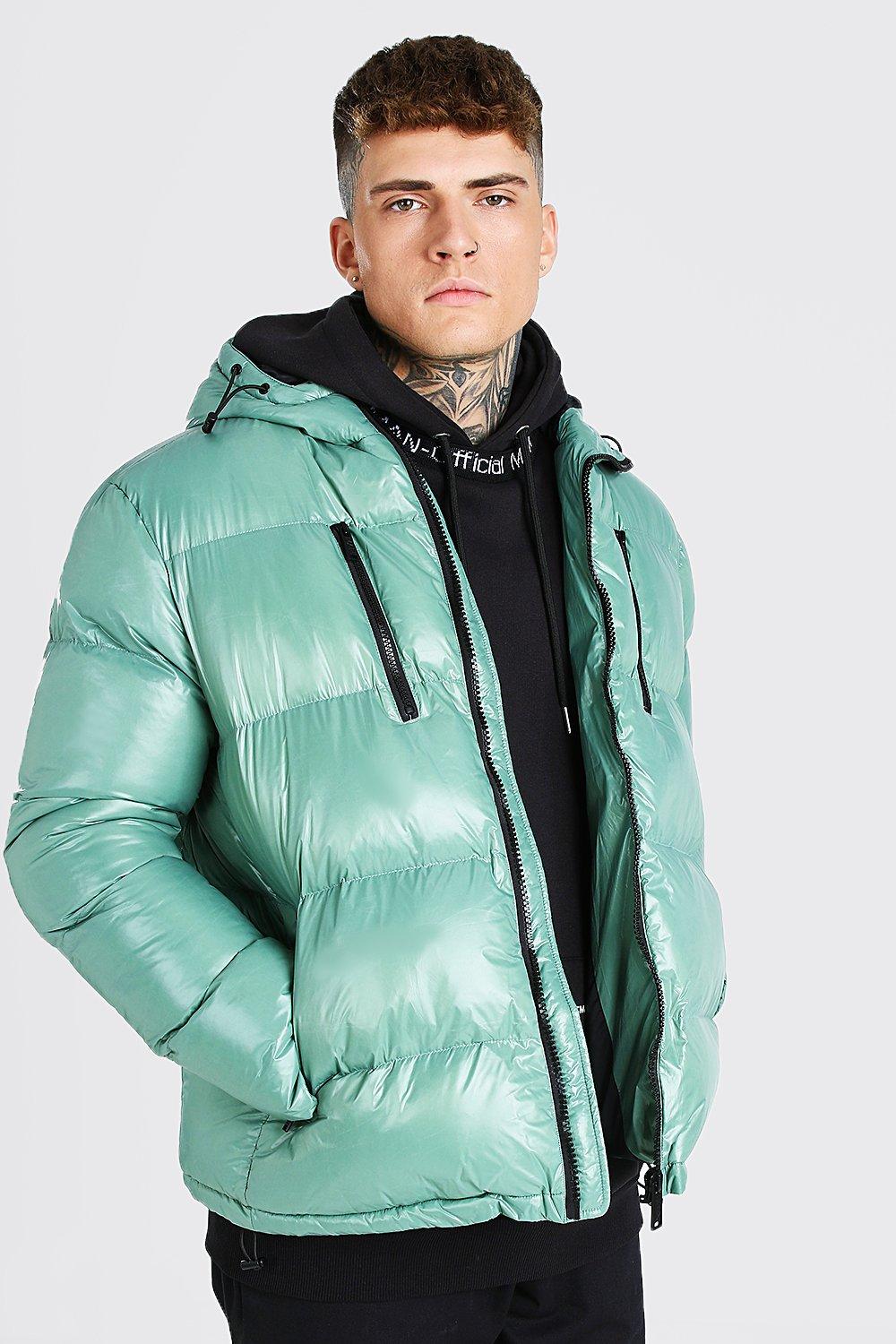 mens wet look puffer