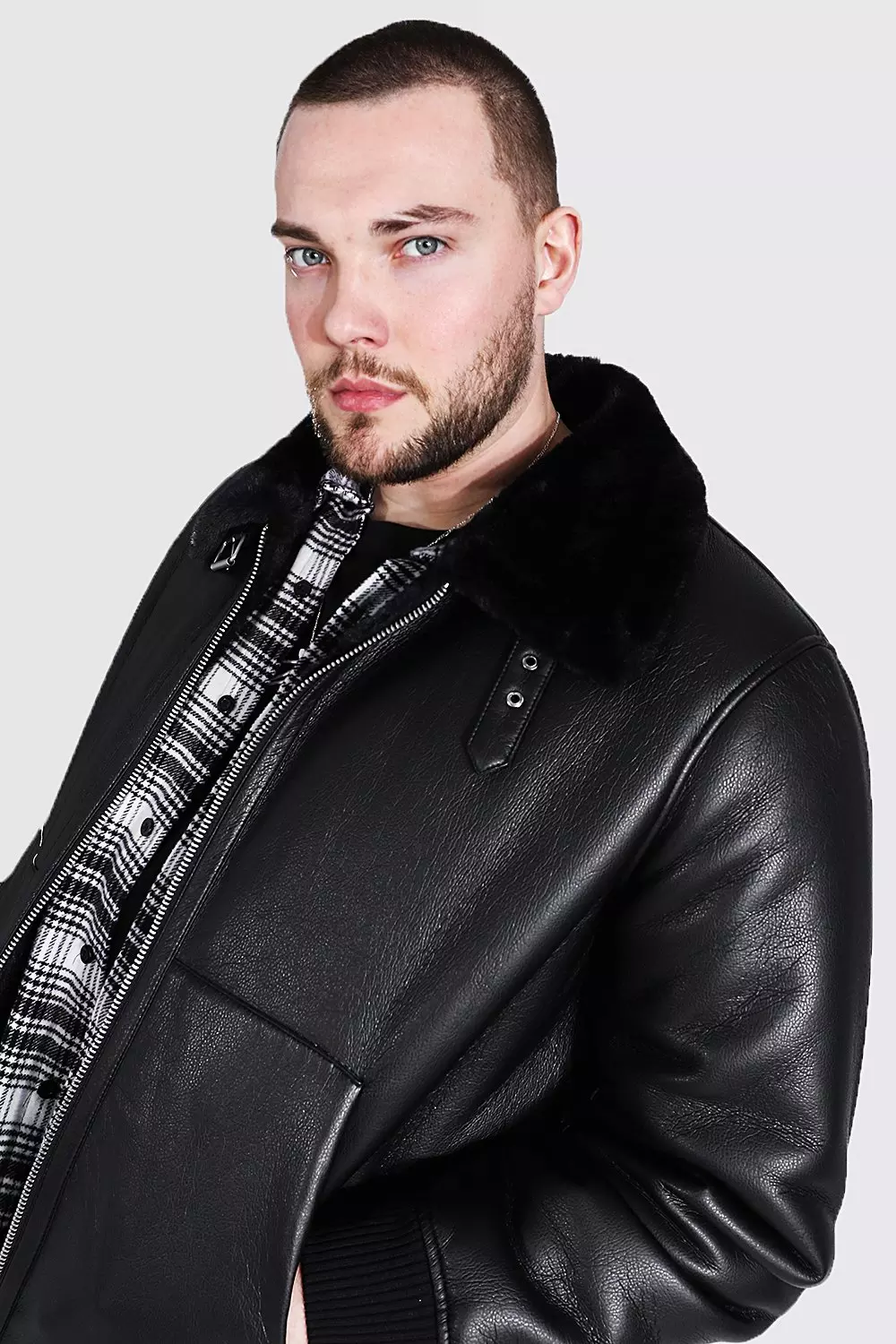 Black leather look aviator jacket sale