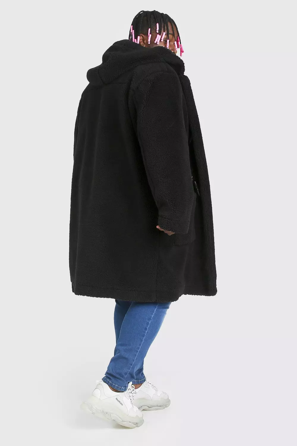 Plus Size Borg Hooded Duffle Coat boohooMAN