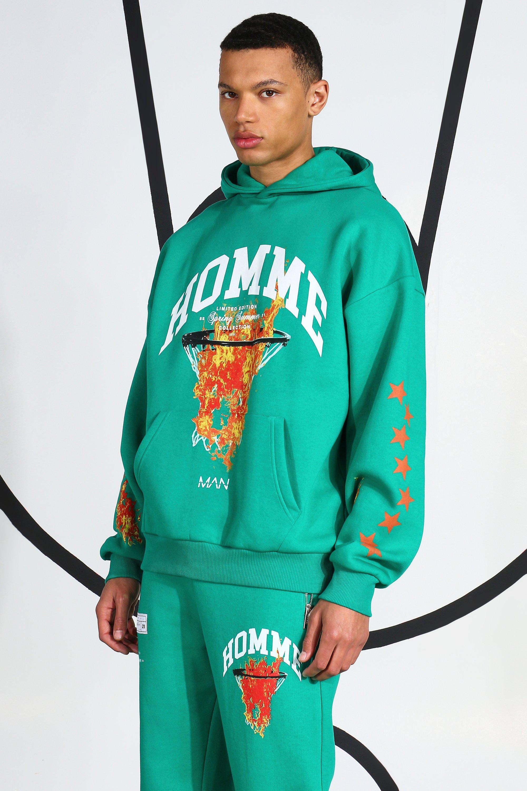 Tall Homme Flames Hoodie boohooMAN USA