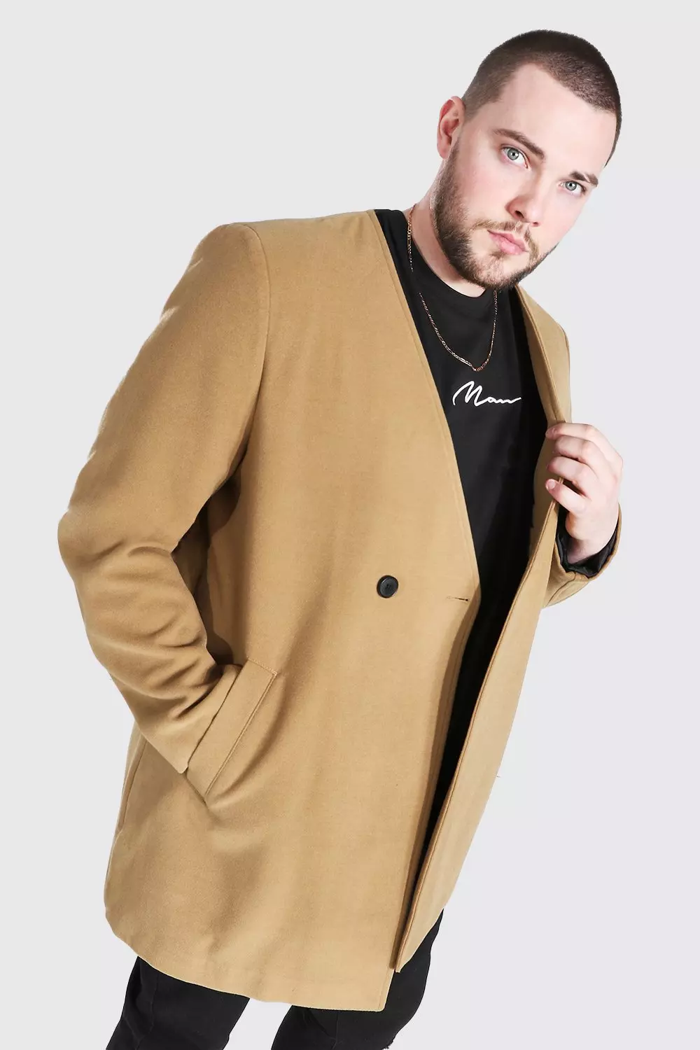 Plus Size Wool Mix Herringbone Overcoat