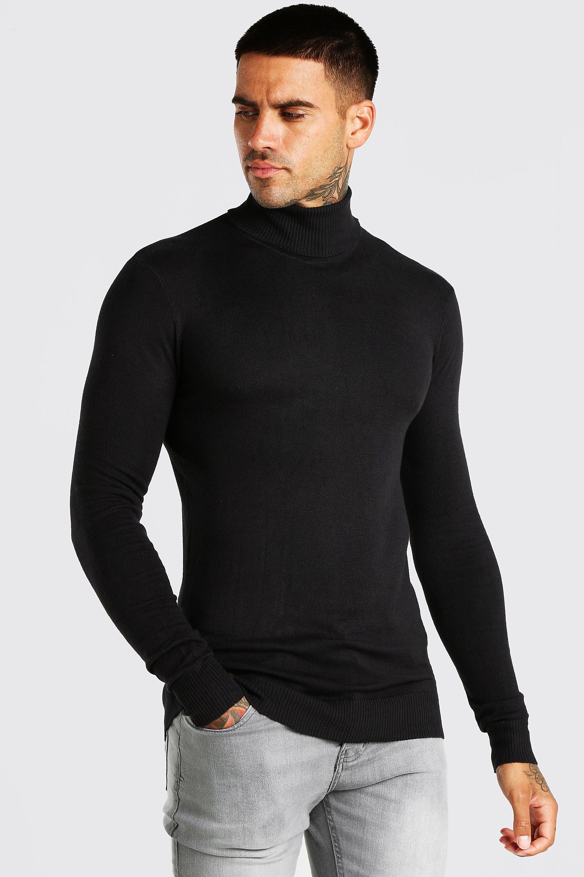 black muscle fit turtleneck shirt