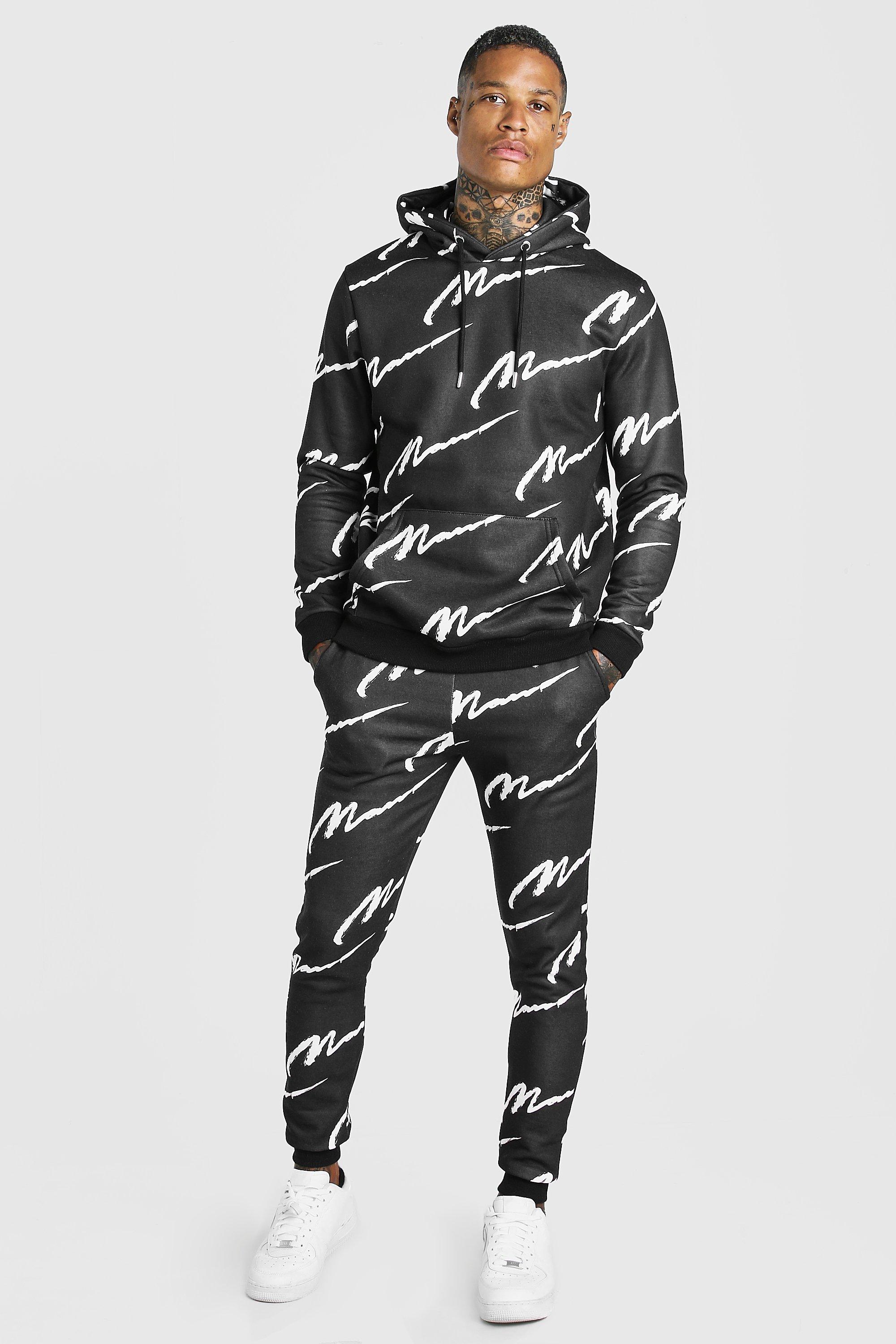 All over man shop printed hooded short tracksuit