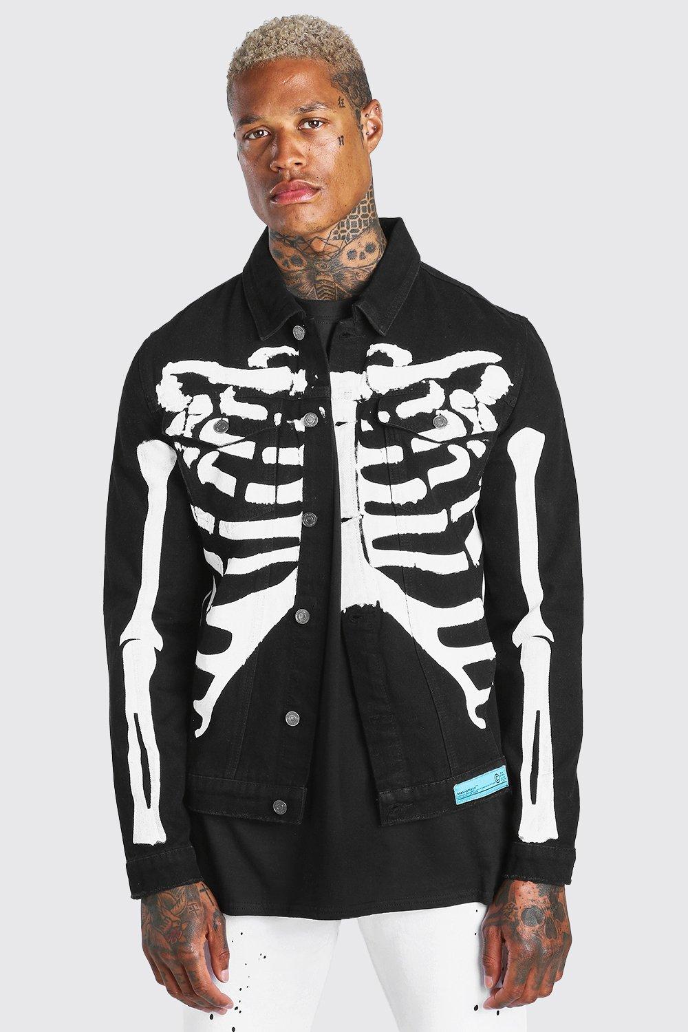 boohooMAN Men's Official Man Back Skeleton Varsity Jacket