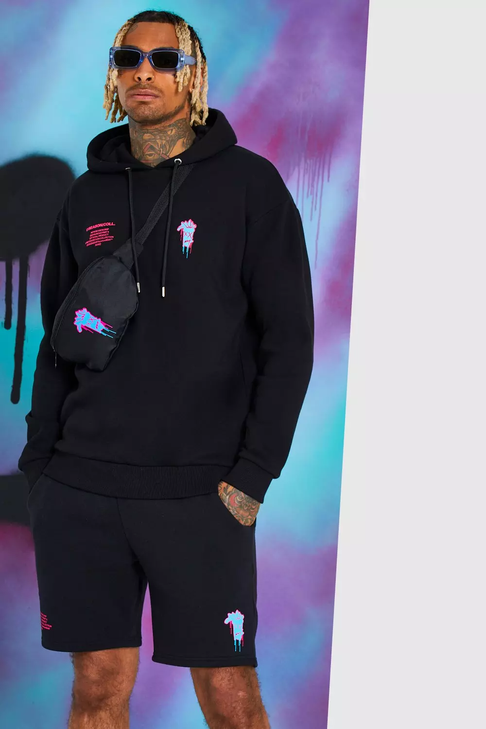 Quavo Loose Fit Hoodie With Drip Face boohooMAN USA