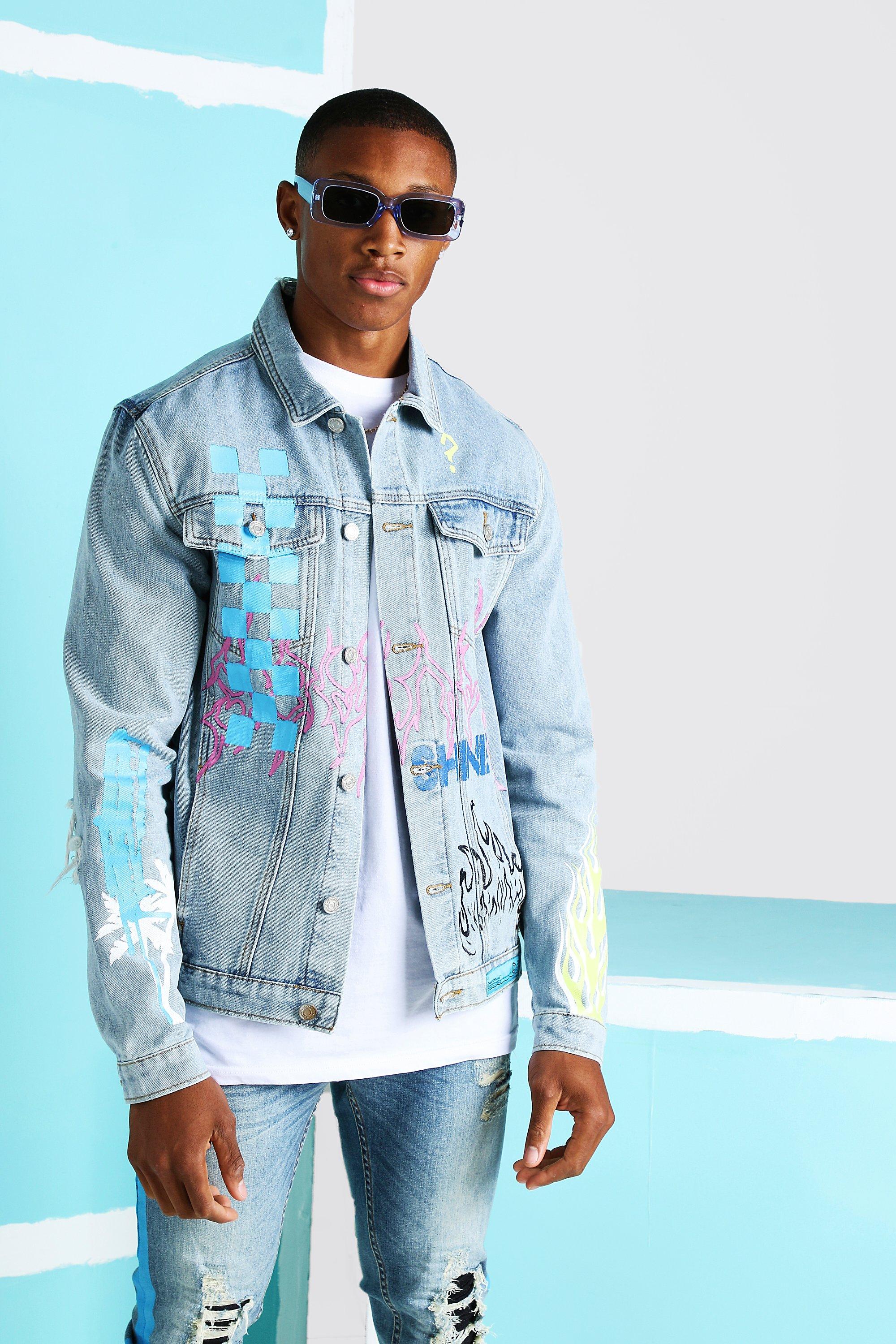 Source Custom logo streetwear mens light blue denim jacket for jeans jacket  on m.