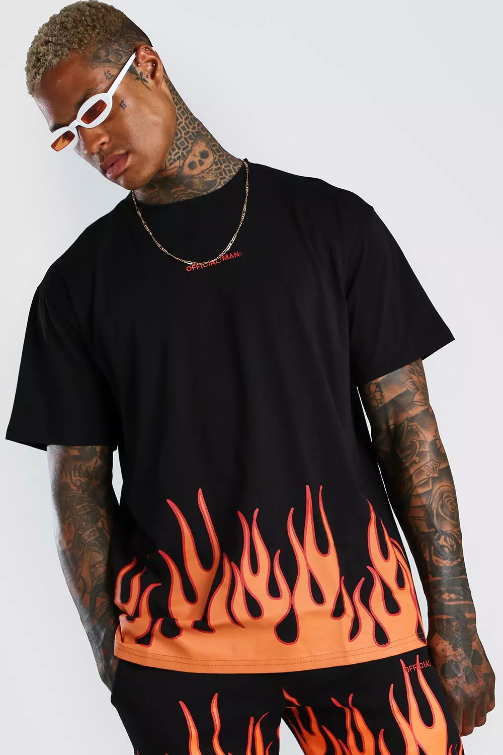 Official MAN Flame Print T-Shirt And Short Set alternative image