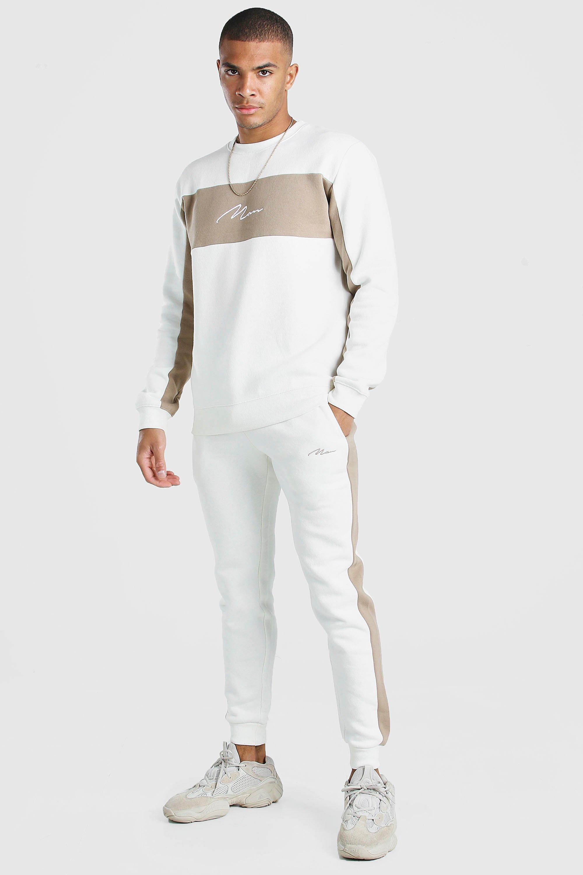 Boohooman white sale tracksuit