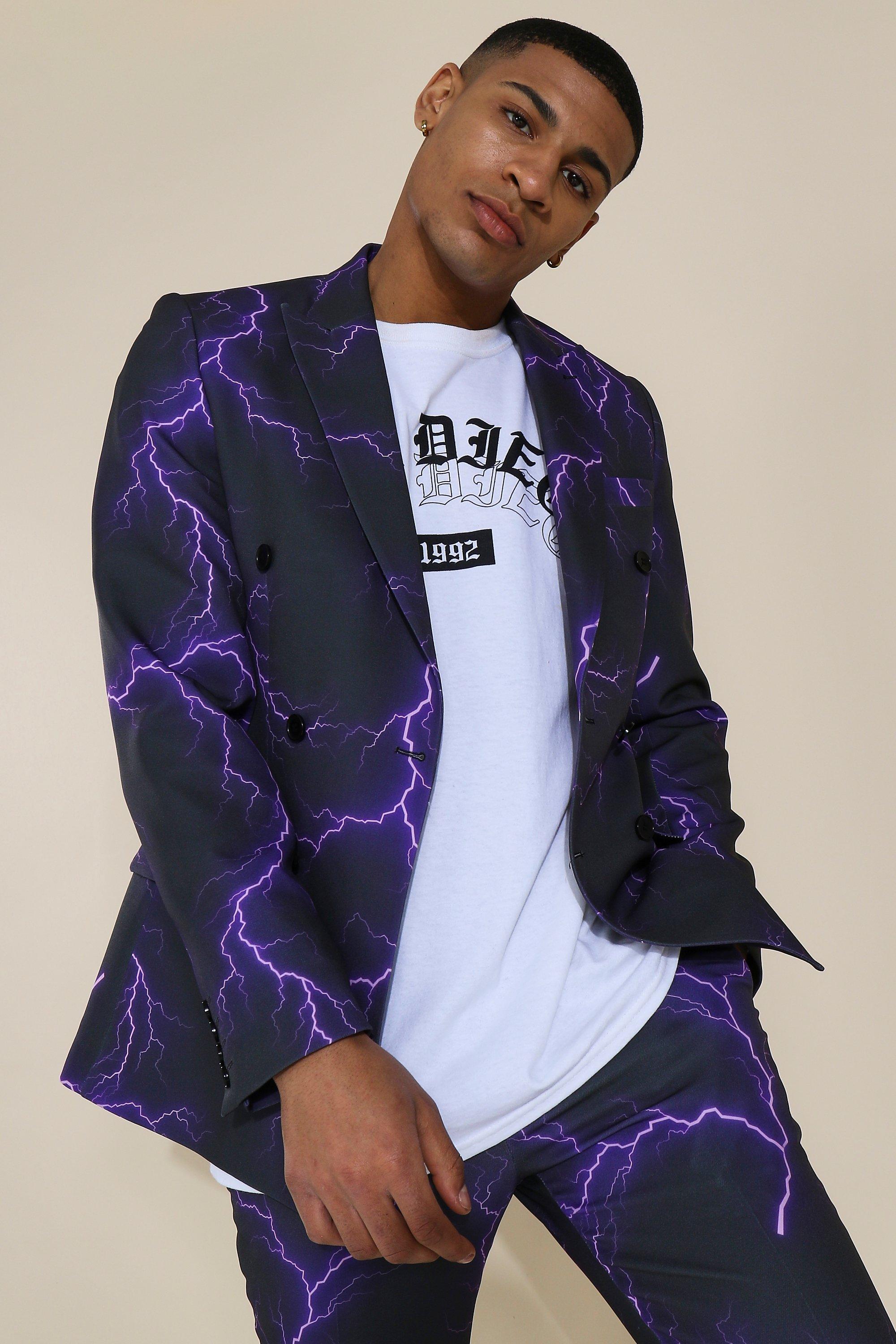Black Skinny Lightening Double Breasted Suit Jacket