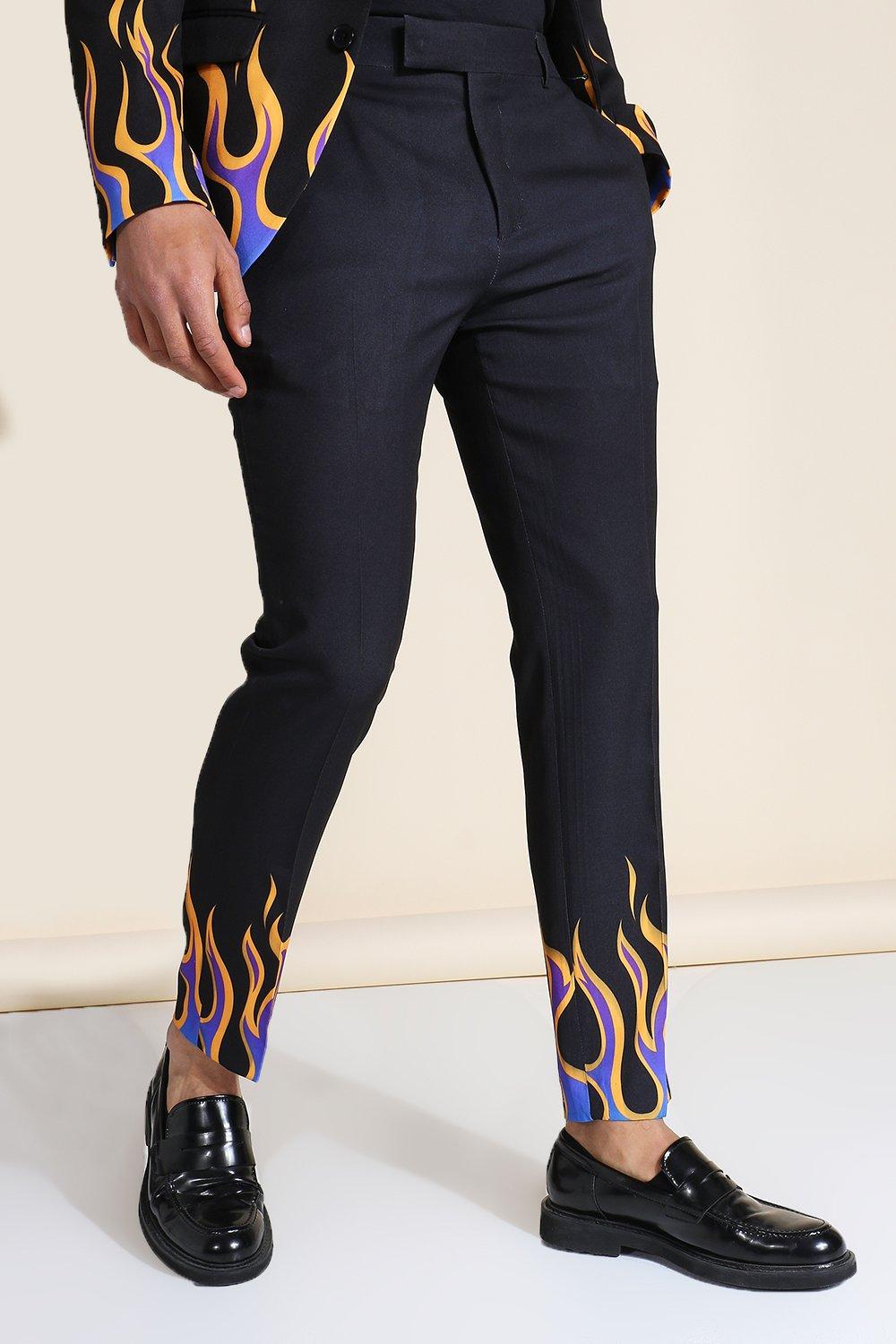 Black Skinny Flame Border Suit Trouser