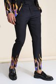 Skinny Fit Anzughose mit Flammen-Bordüre, Black