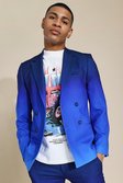 Skinny Blue Ombre Double Breasted Suit Jacket