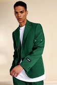 Relaxed Buttoned Single Breasted Suit Jacket, Dark green