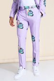 Purple Skinny Butterfly Print Suit Trouser