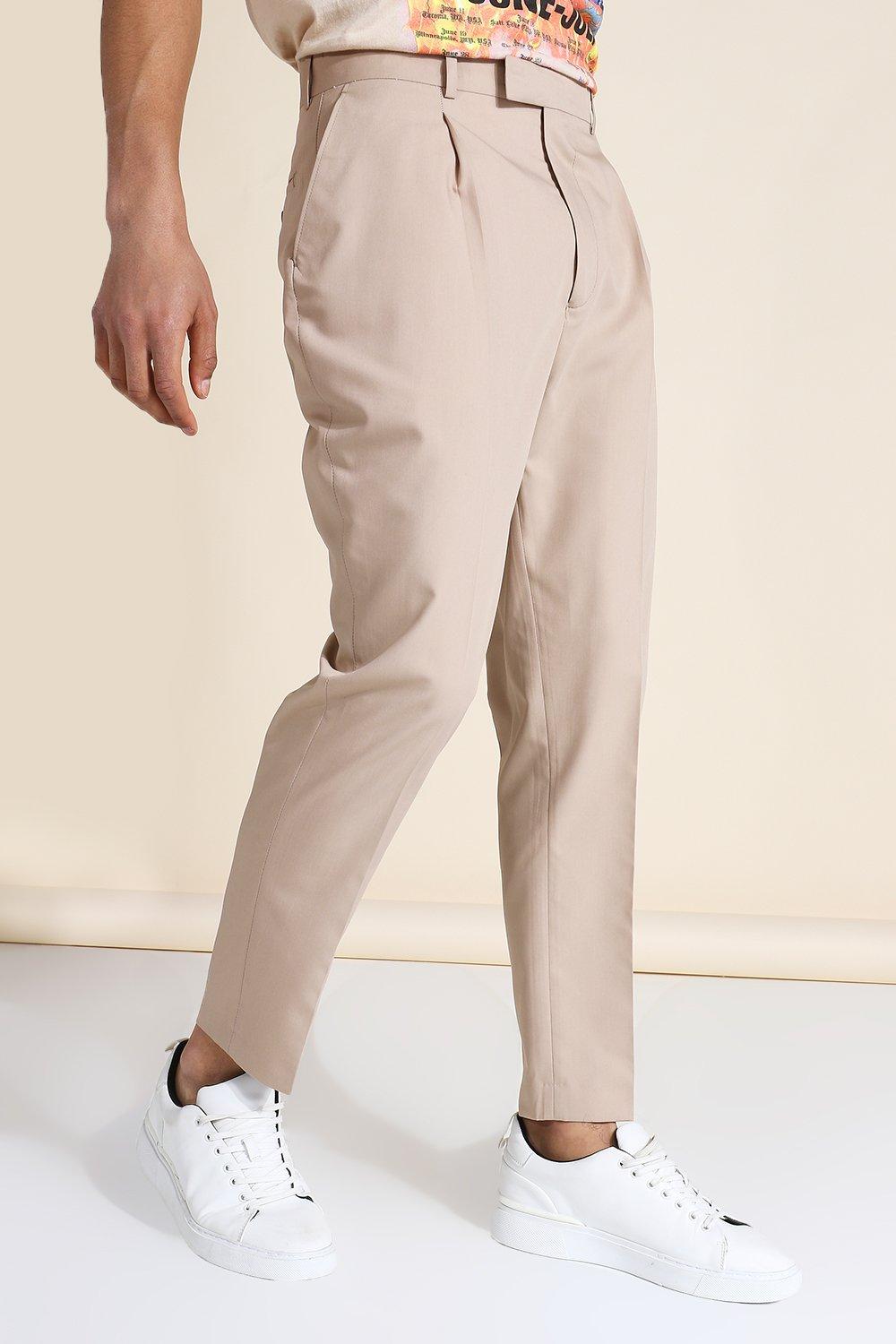 Brown Tapered Suit Trousers With Pocket Square