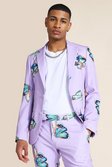 Purple Skinny Butterfly Single Breasted Suit Jacket
