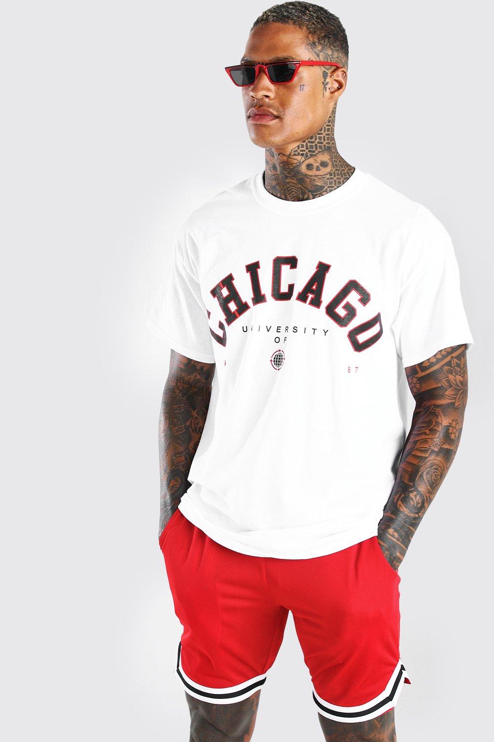 Oversized T-shirts- Grey Chicago Printed T-shirts for Men Online