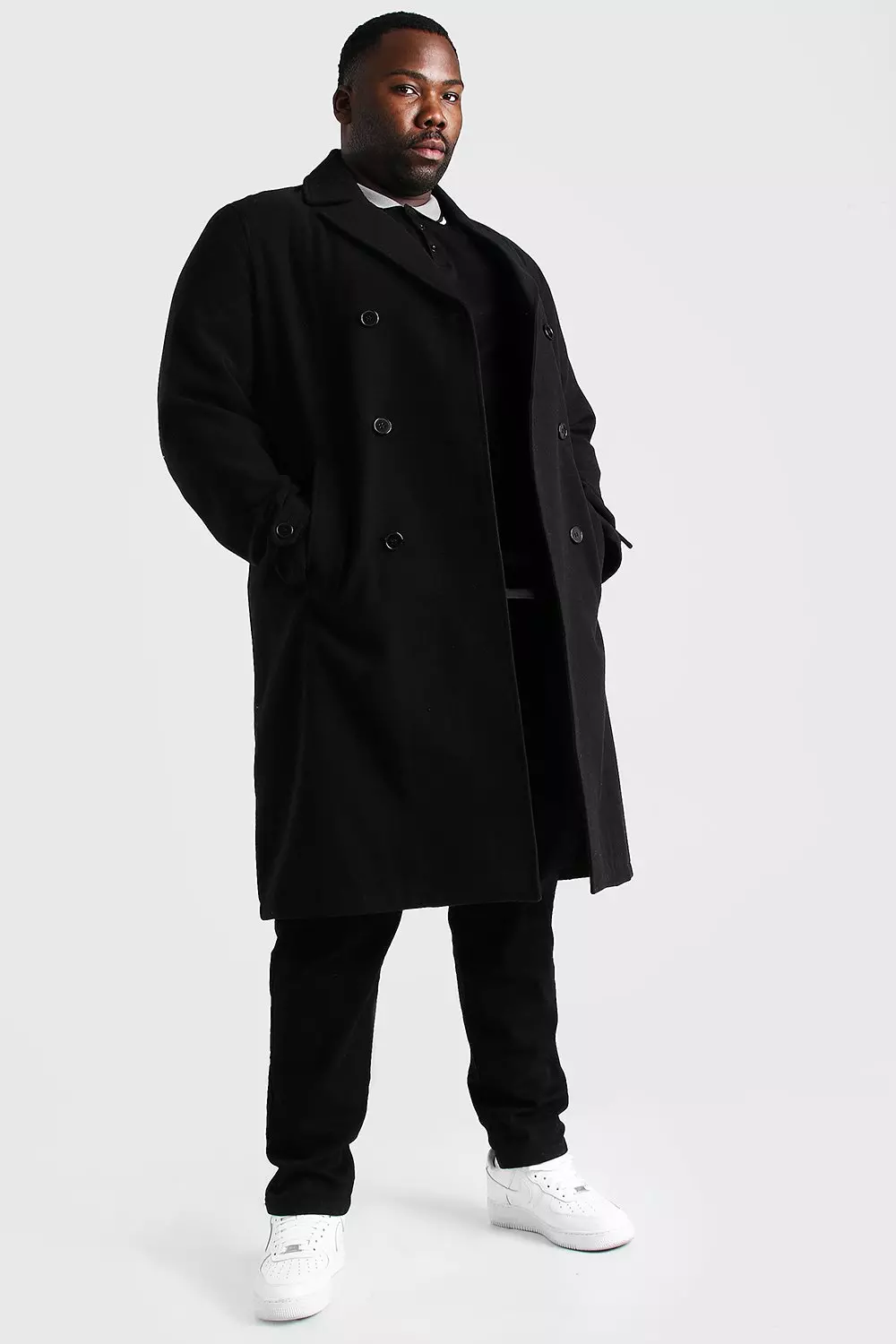 Plus Size Double Breasted Wool Look Overcoat boohooMAN UK