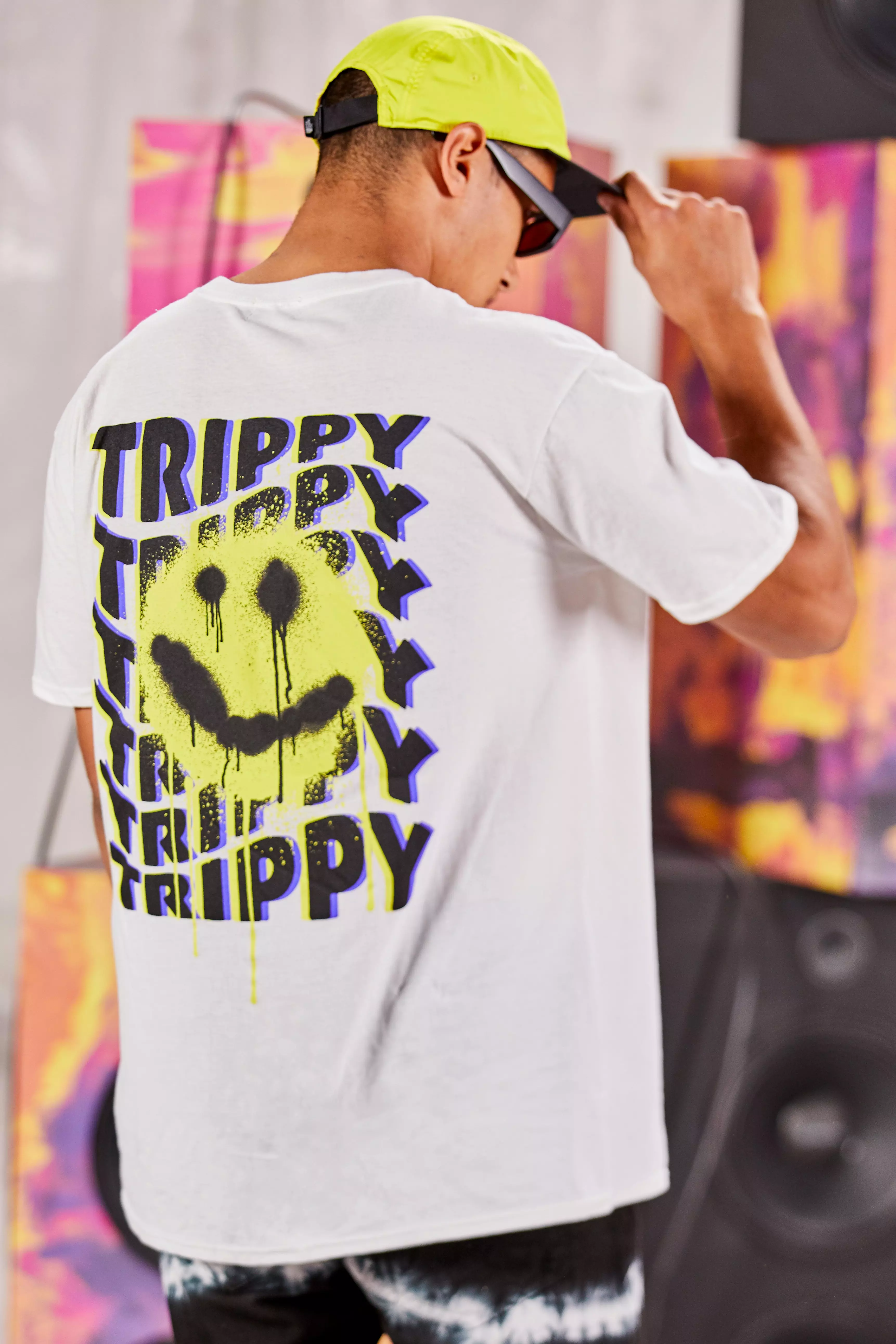 White Oversized Trippy Graffiti Graphic Print T-Shirt alternative image