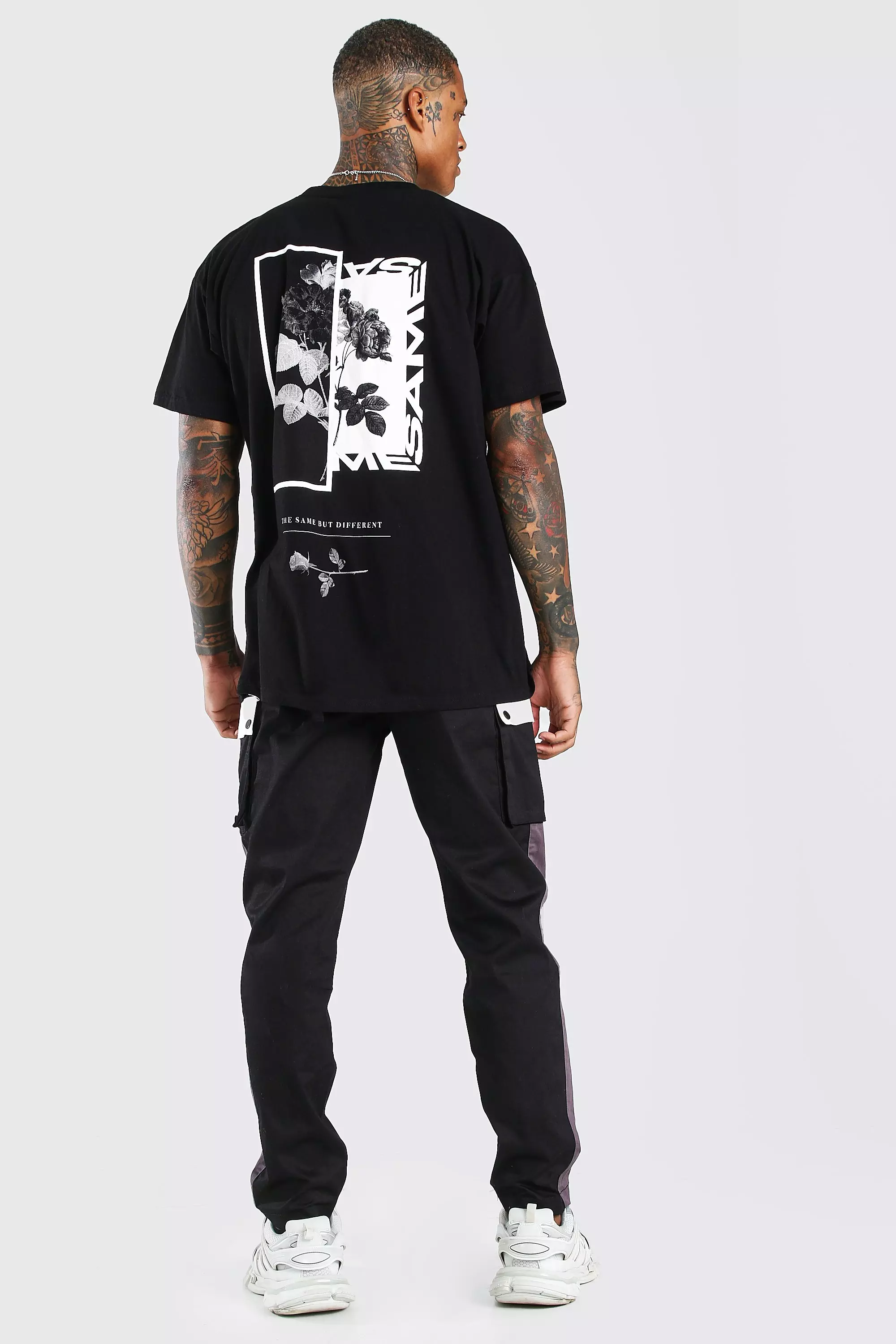 Oversized Floral Photo Back Print T-Shirt | boohooMAN USA