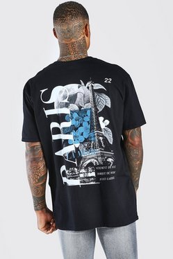 Oversized Paris Graphic Back Print T-Shirt | boohooMAN UK