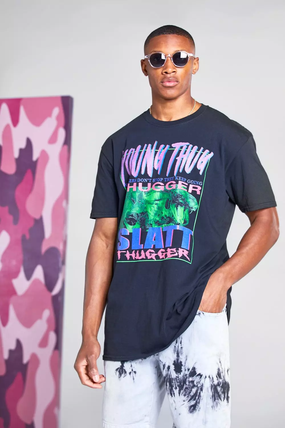 Black Oversized Young Thug Print T-Shirt alternative image