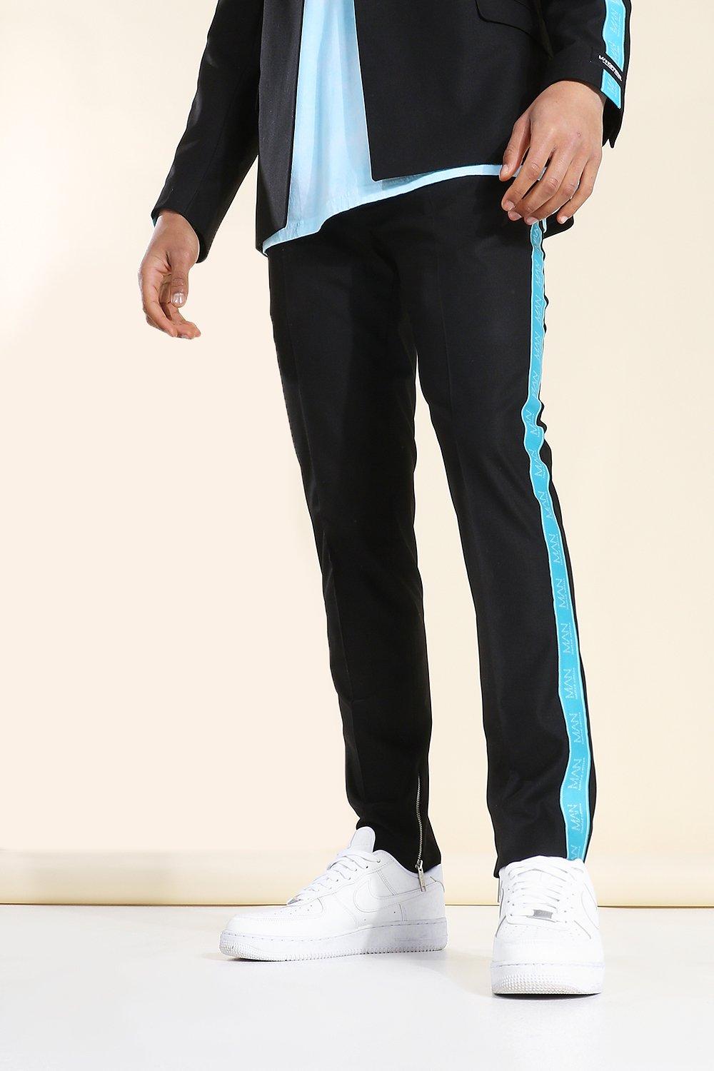 Black Skinny Taped Suit Trousers