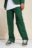 Relaxed Buttoned Suit Trousers, Dark green