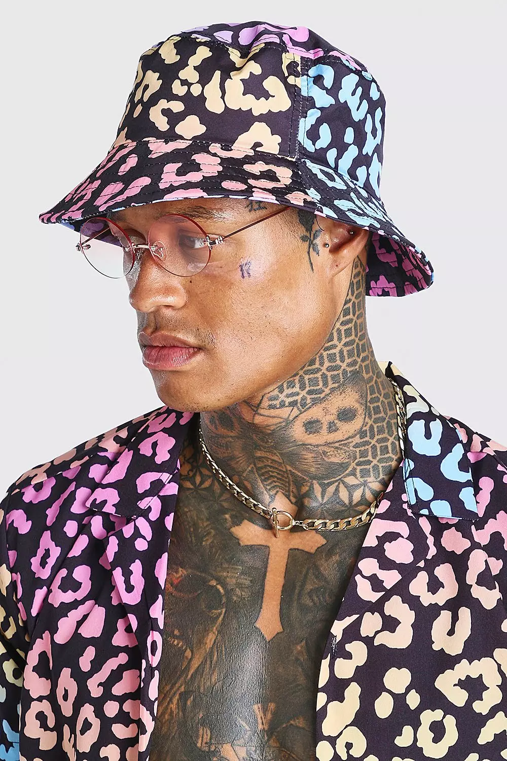 Man Official Leopard Print Bucket Hat boohooMAN