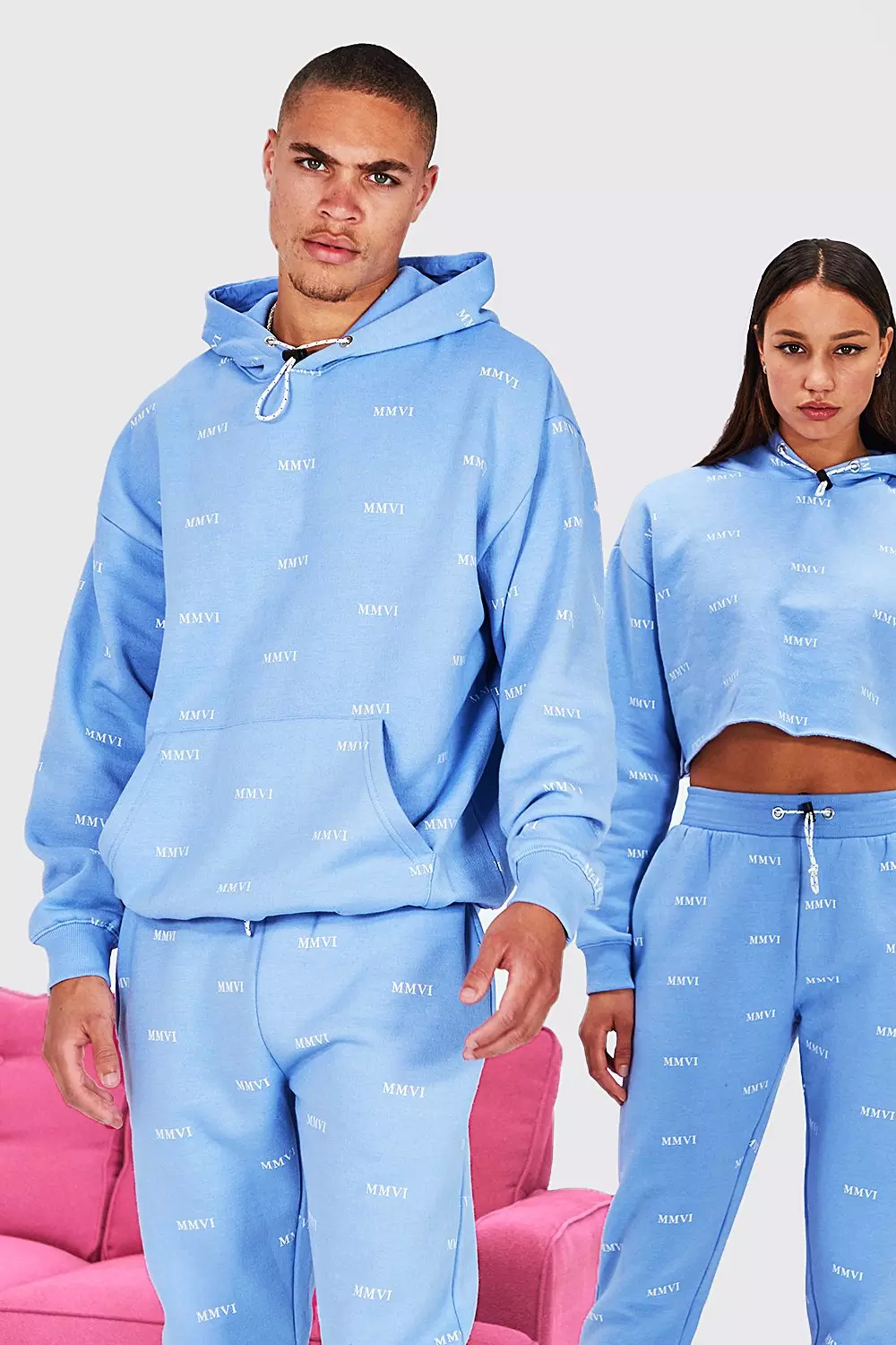 His All Over Print Hooded Oversized Tracksuit boohooMAN USA