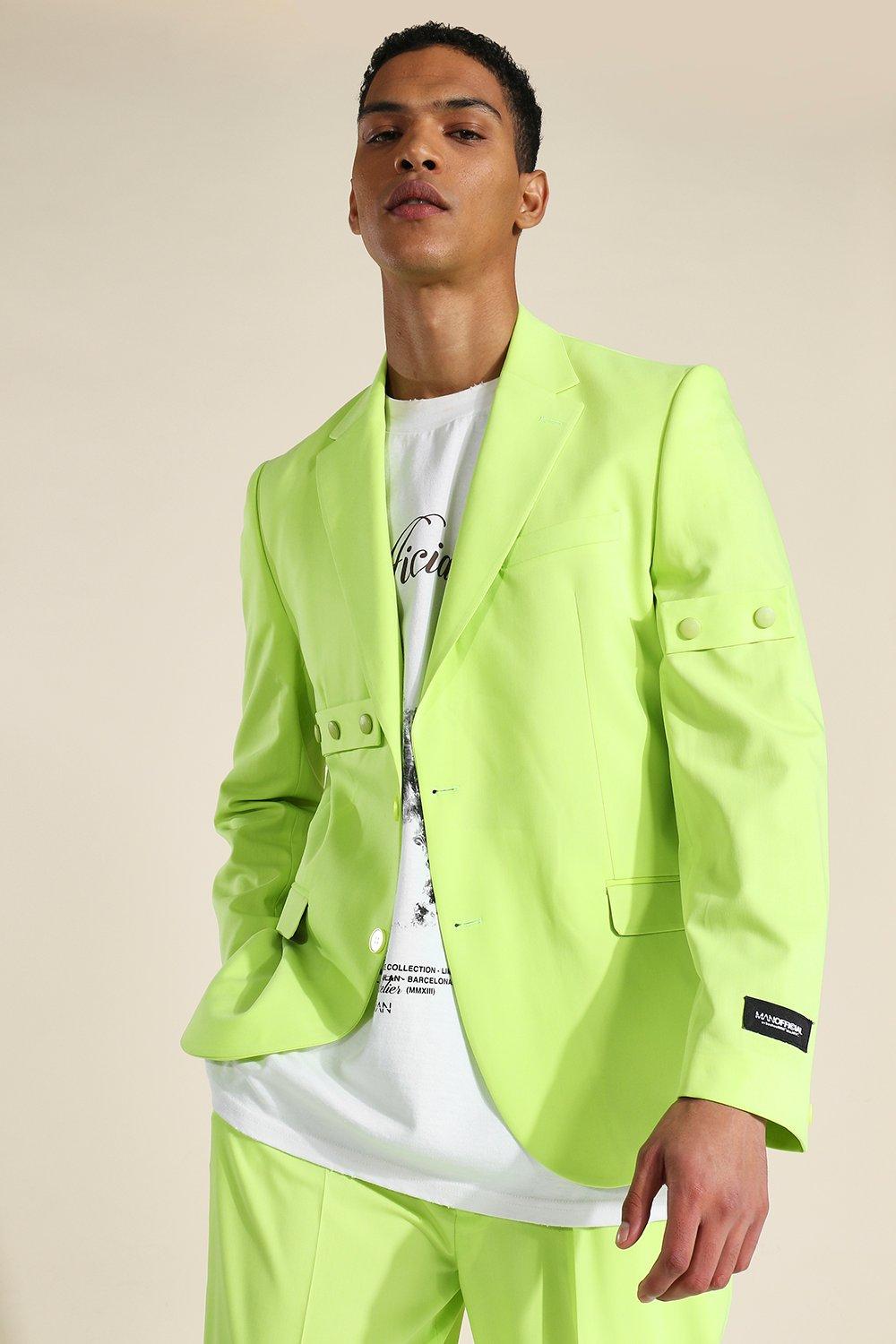 Relaxed Buttoned Single Breasted Suit Jacket, Green