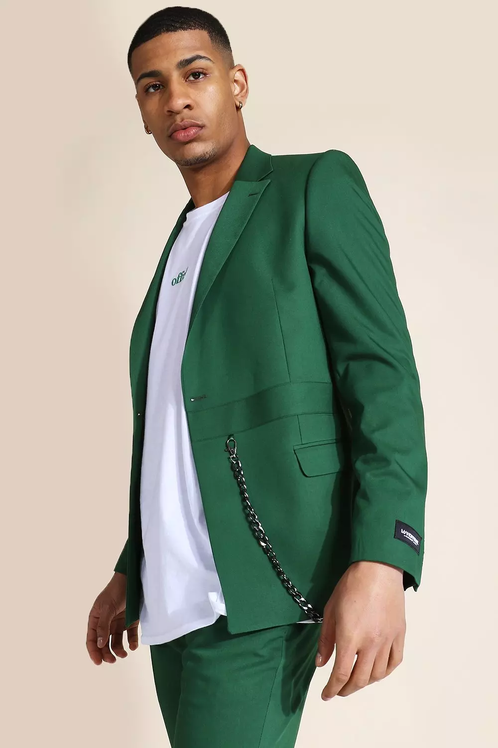 Green Skinny Double Breasted Chain Suit Jacket