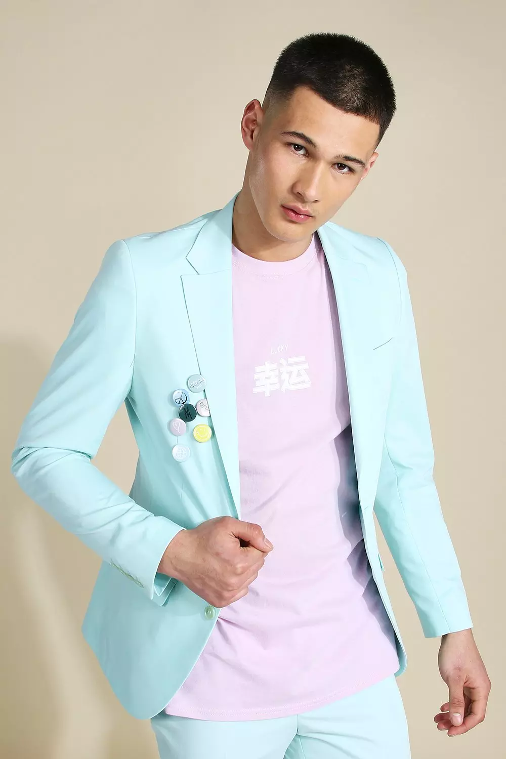 Skinny Badged Single Breasted Suit Jacket, Mint autre image