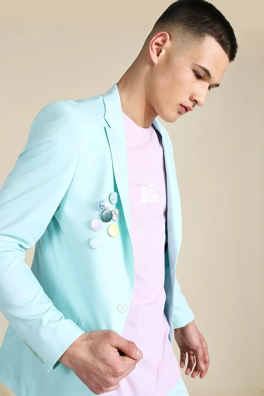 Skinny Badged Single Breasted Suit Jacket, Mint autre image