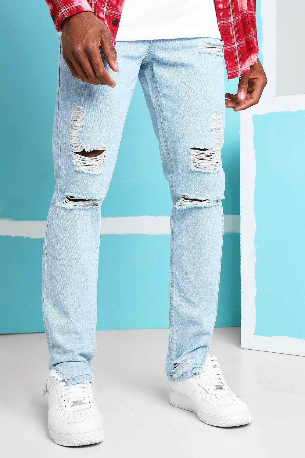 Blue Wash Side Split Hem Skinny Jeans