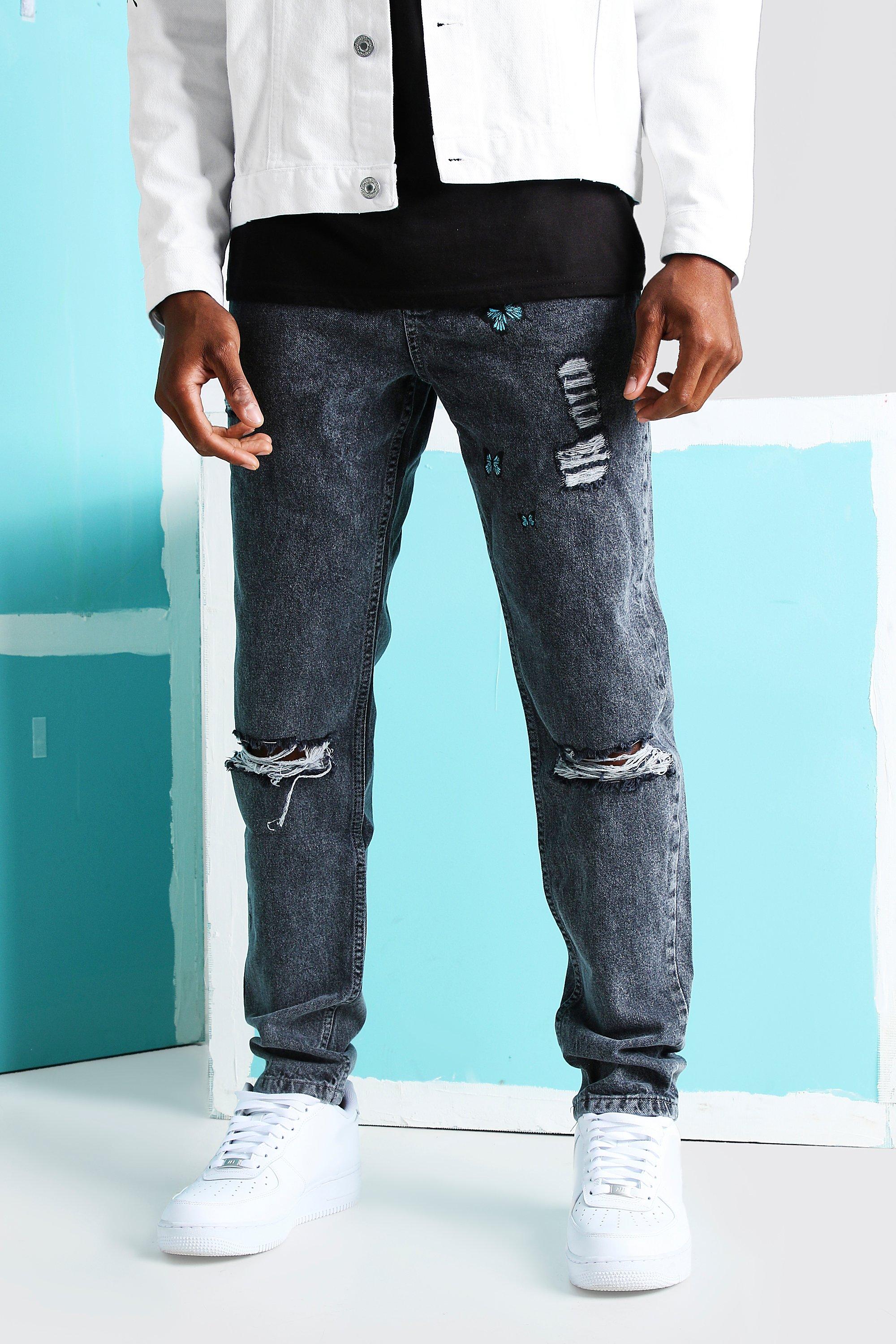 butterfly print straight leg jeans